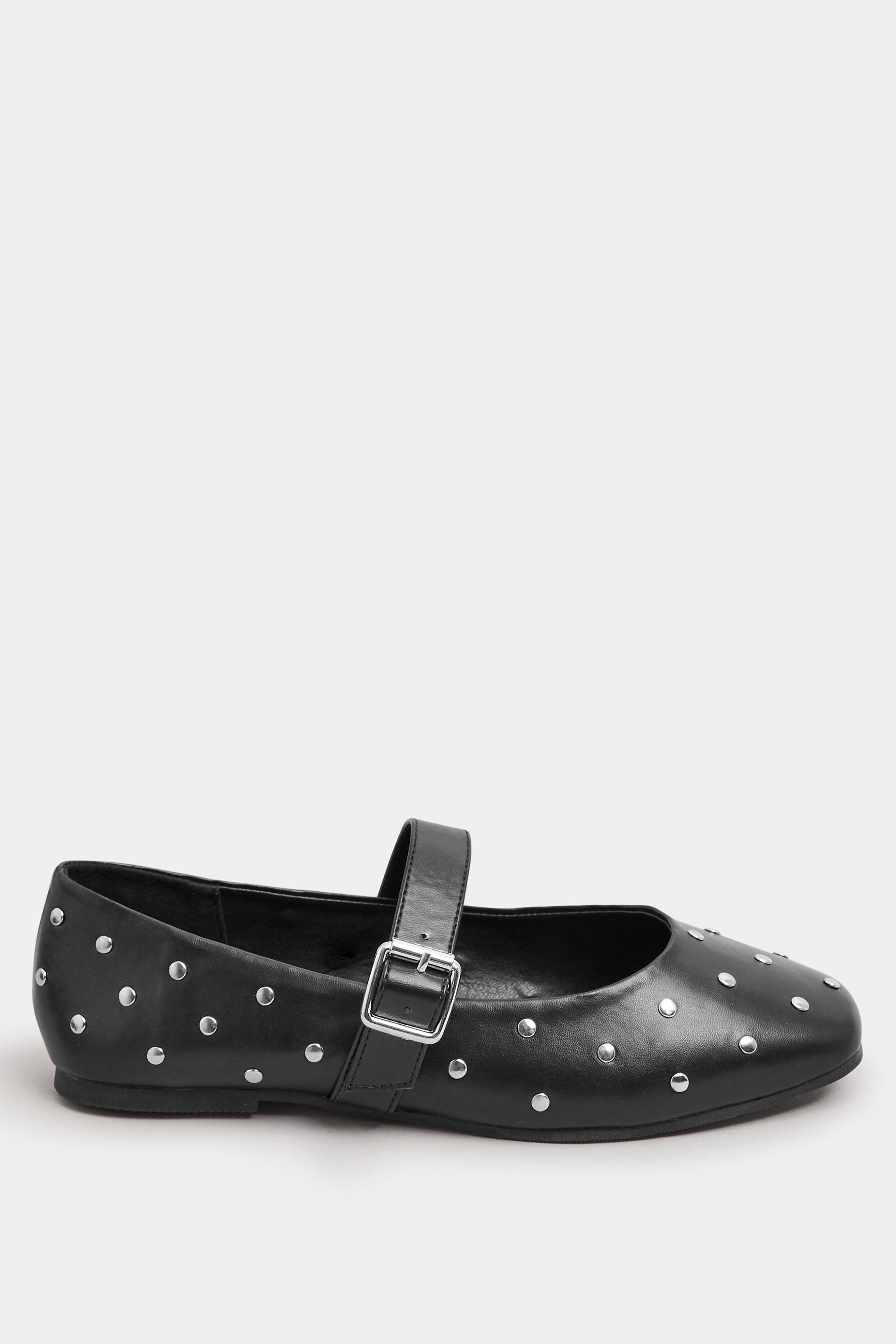  Ballerines Noires Cloutées Style Mary Jane Pieds Extra Larges EEE