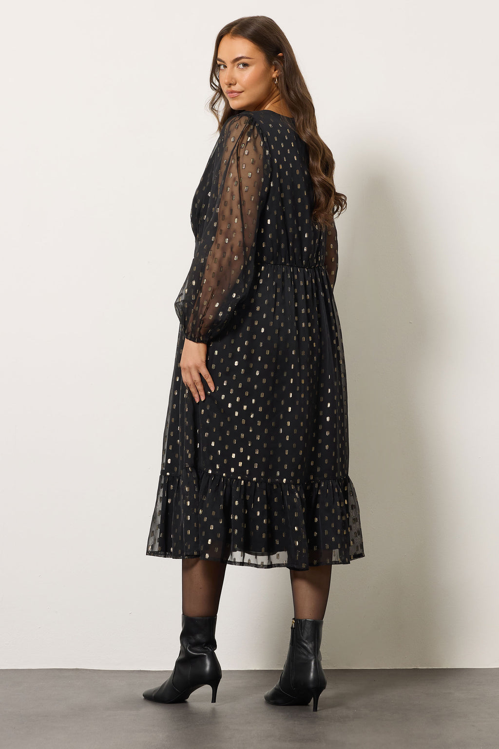  EVANS Curve Black Foil Spot Half Placket Dress