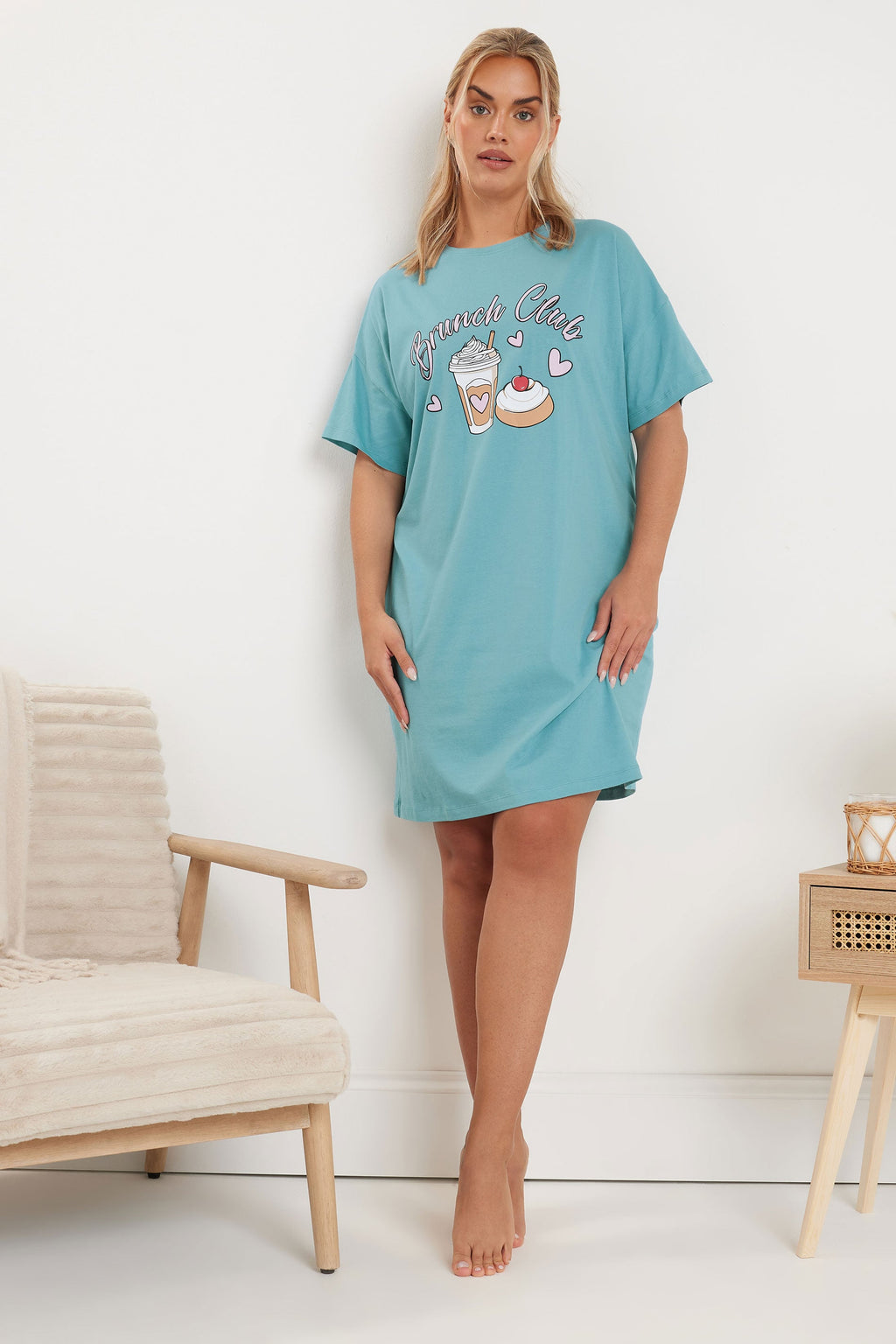  YOURS - Lot De 2 Chemises De Nuit Bleue & Noire 'Brunch Club'