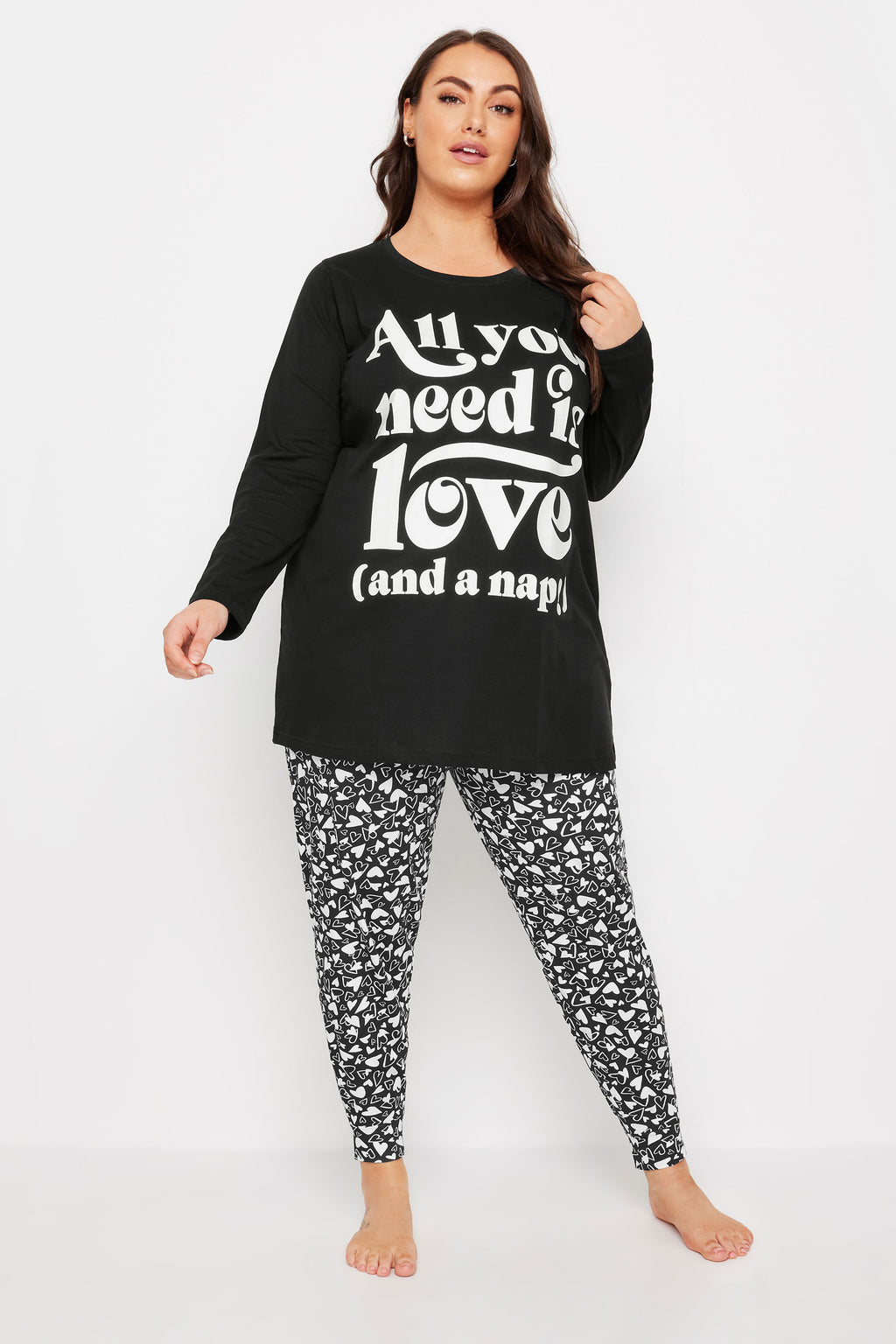  YOURS - Lot De 4 Pièces De Pyjamas Noir & Blanc Slogan
