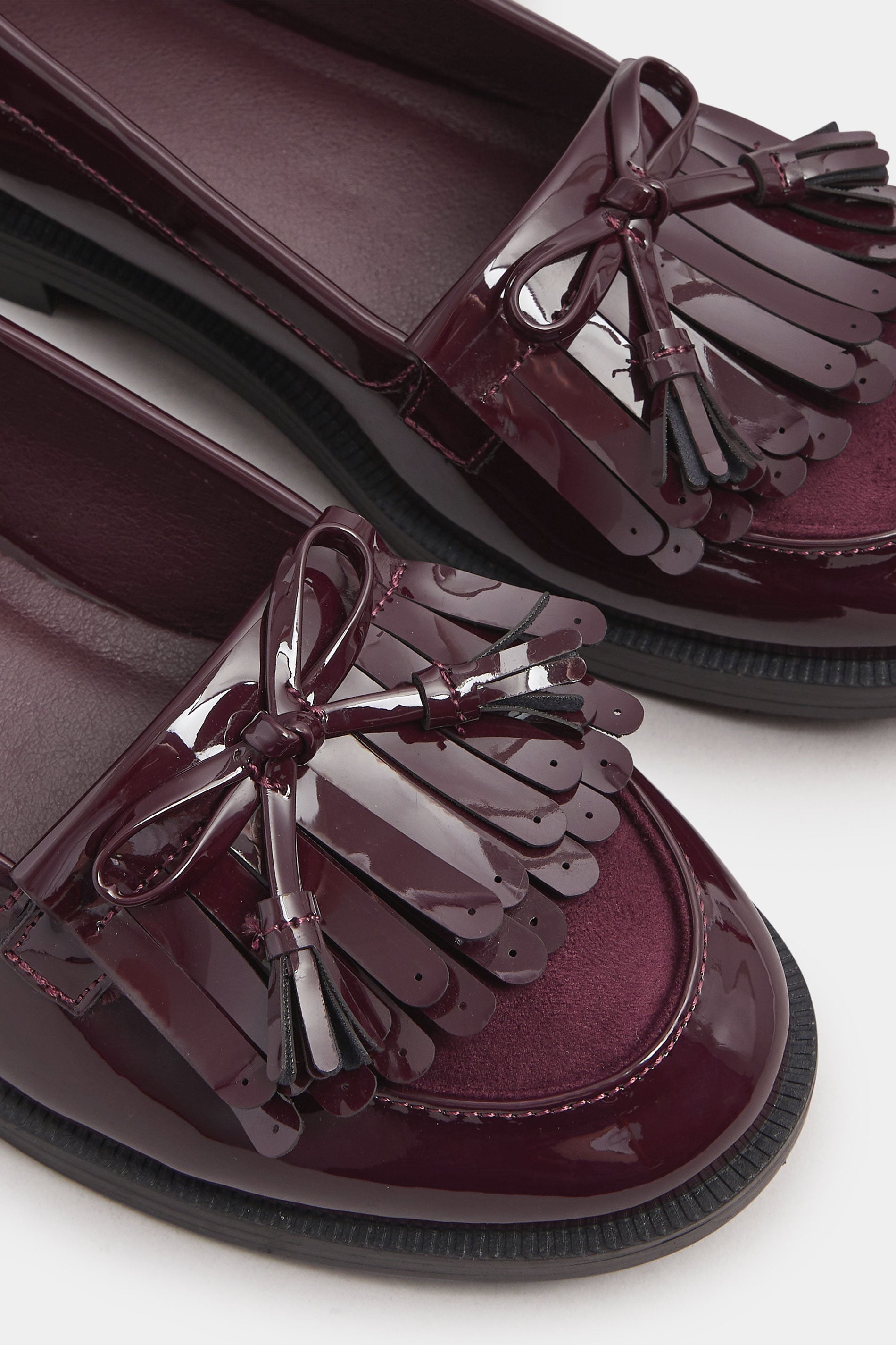  Mocassins à Franges En Cuir Verni Rouge Bordeaux, Coupe Extra Large EEE