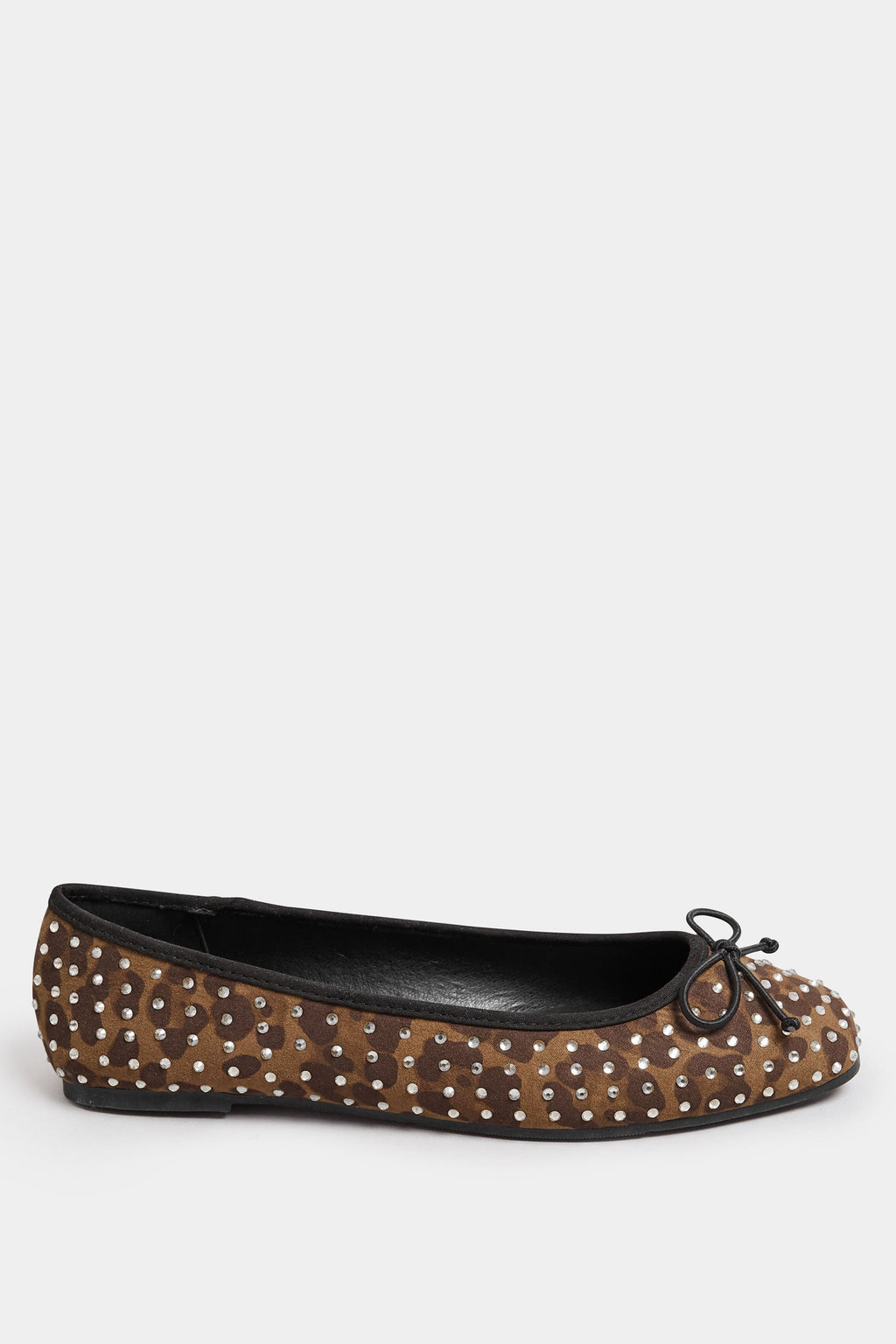  LTS Brown Leopard Print Faux Suede Diamante Ballerina Pumps In Standard Fit