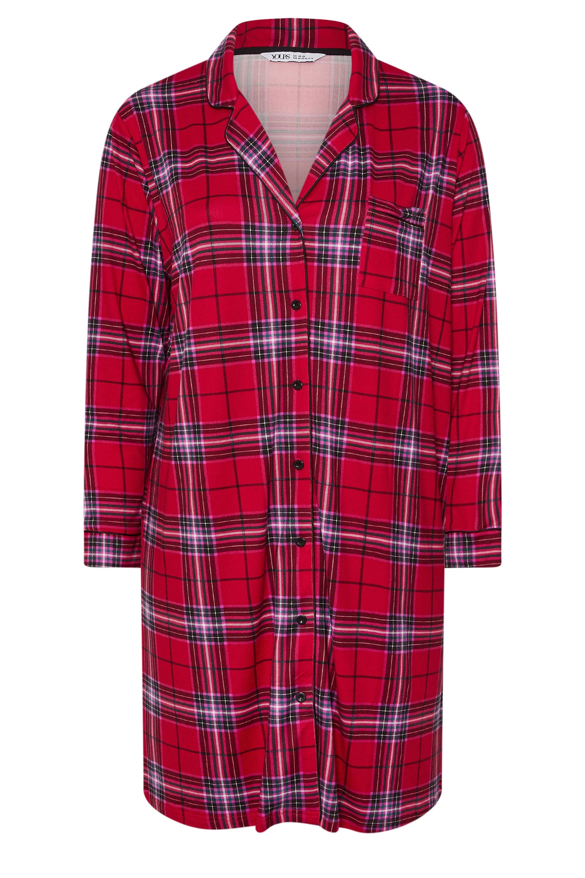  YOURS Curve Chemise De Nuit Douce Au Toucher à Boutons Et à Carreaux Rouges
