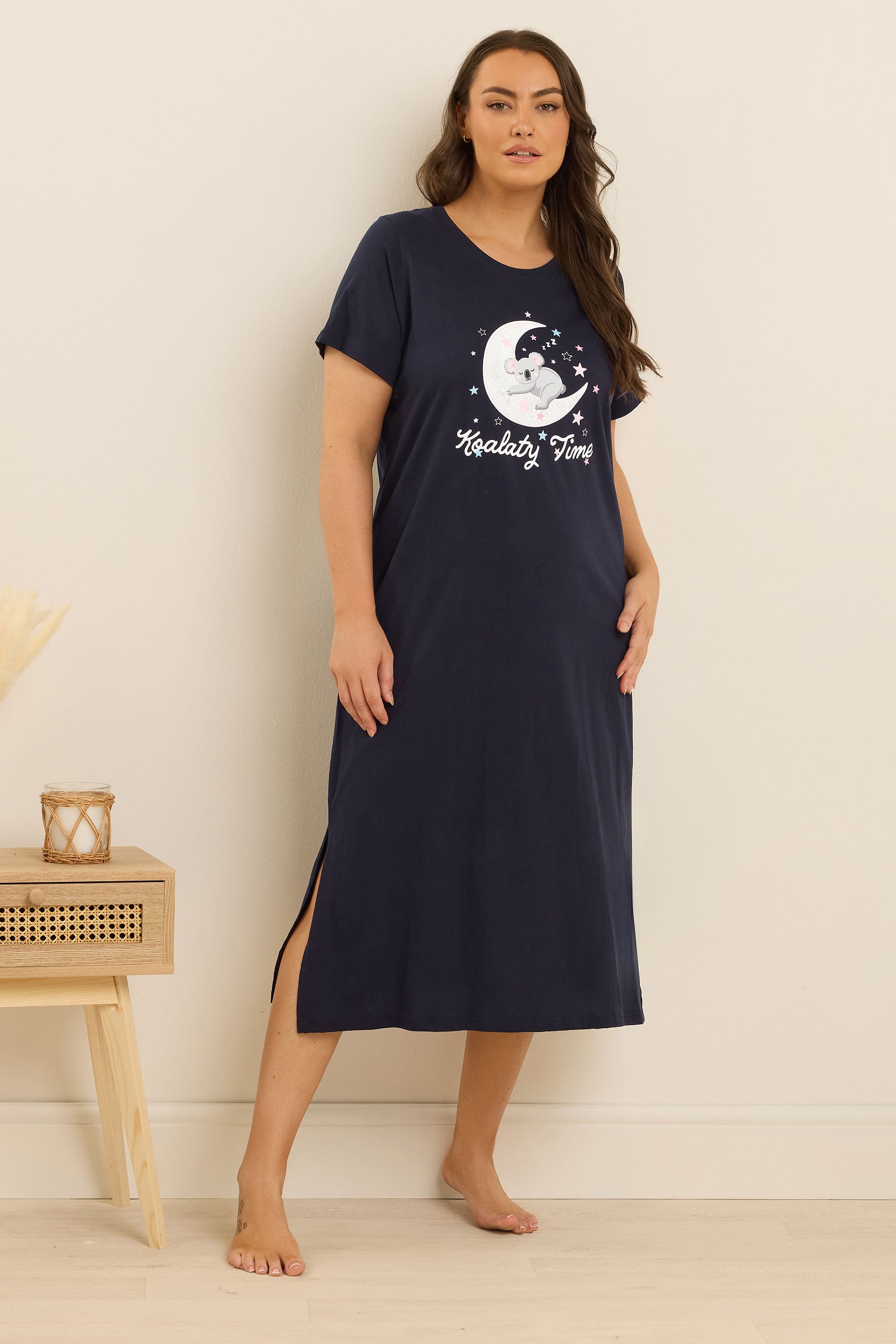  YOURS Curve Lot De 2 Chemises De Nuit Midaxi Bleu Marine « Koalaty Time »