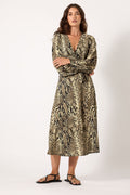  LTS Tall Beige Brown Snake Print Wrap Midi Dress