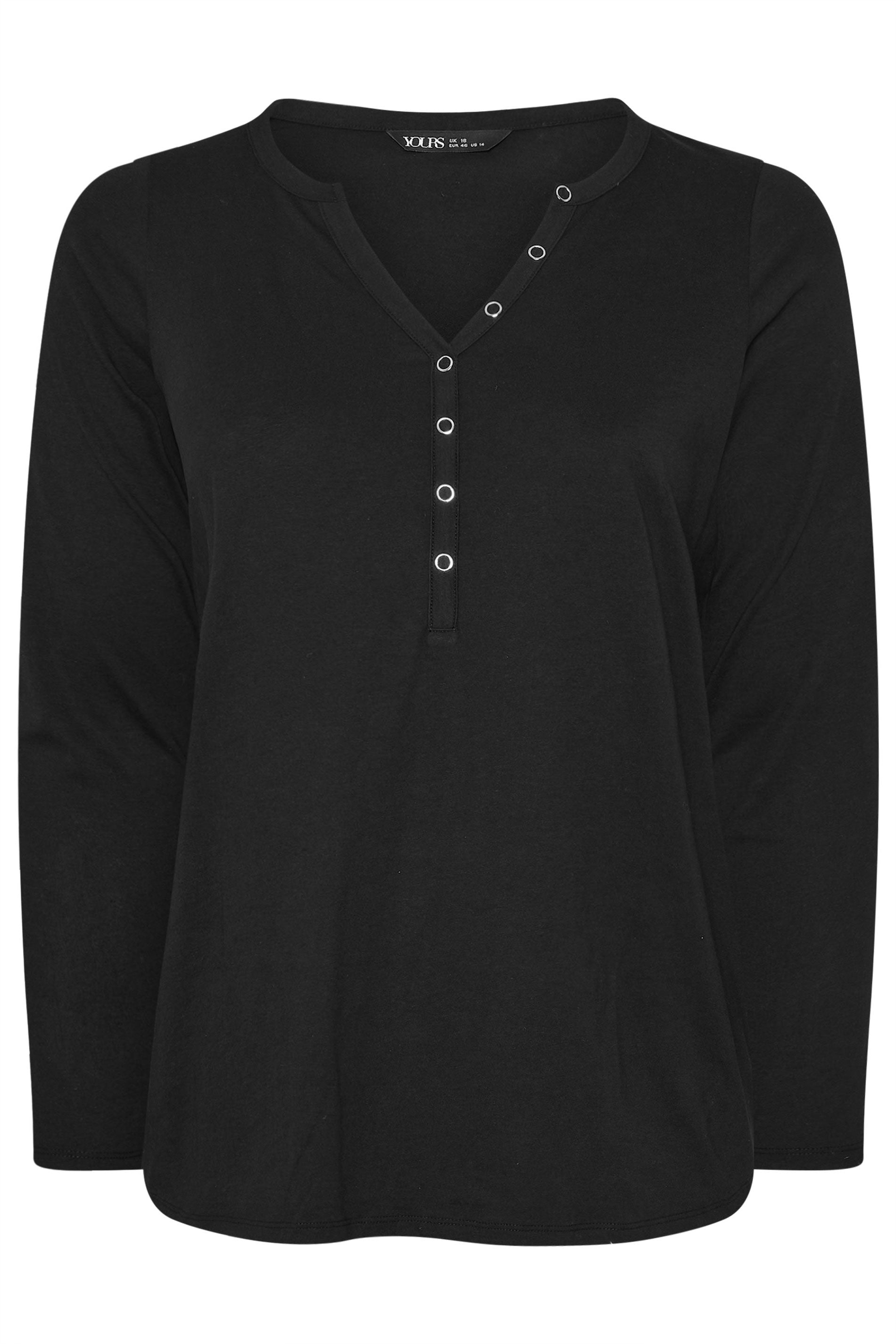  YOURS Curve Haut Henley Côtelé Noir