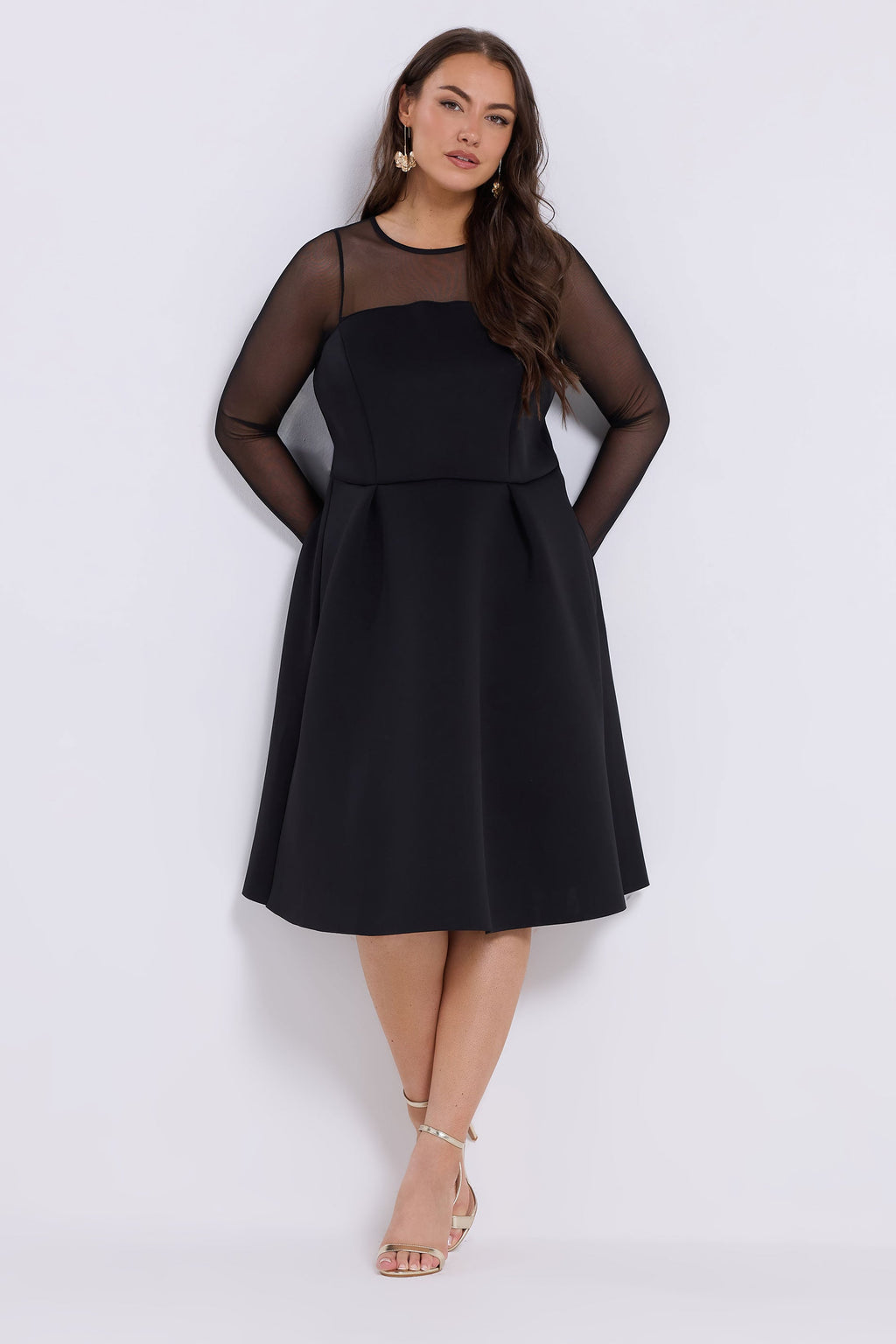  YOURS LONDON Curve Robe Patineuse Noire à Manches En Maille