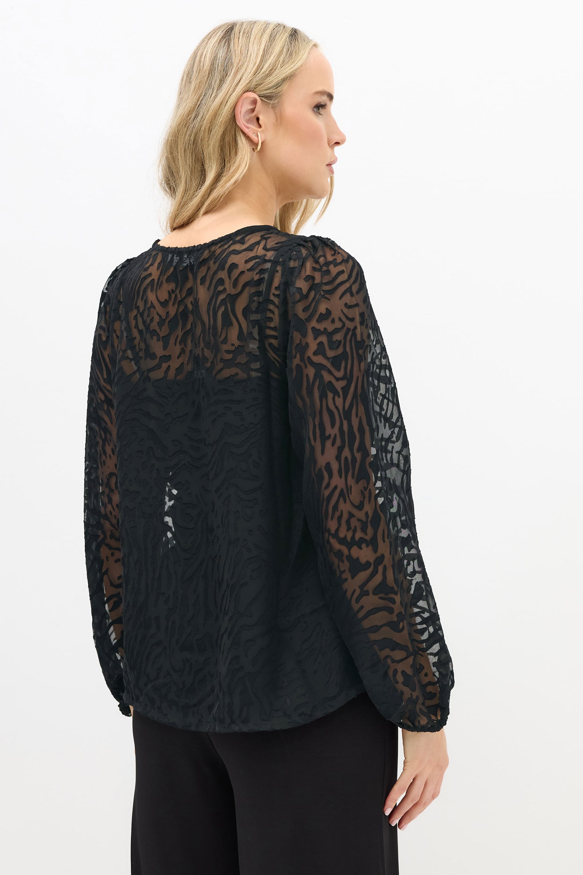  LTS Tall Black Animal Burnout Tie Blouse