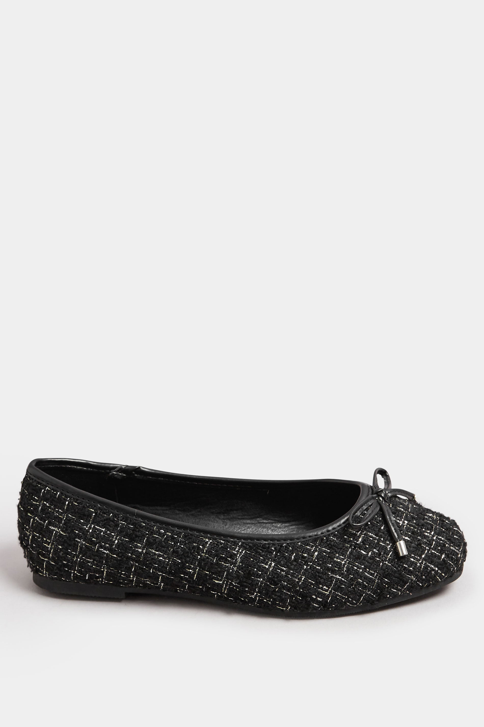  LTS Black Boucle Tweed Ballerina Pumps In Standard Fit