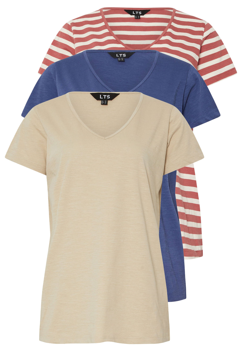  LTS Tall 3 PACK Blue & Coral Orange Stripe V-Neck T-Shirts