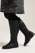  Bottes Hautes En Similicuir Noir Avec Boucle, Coupe Extra Large EEE