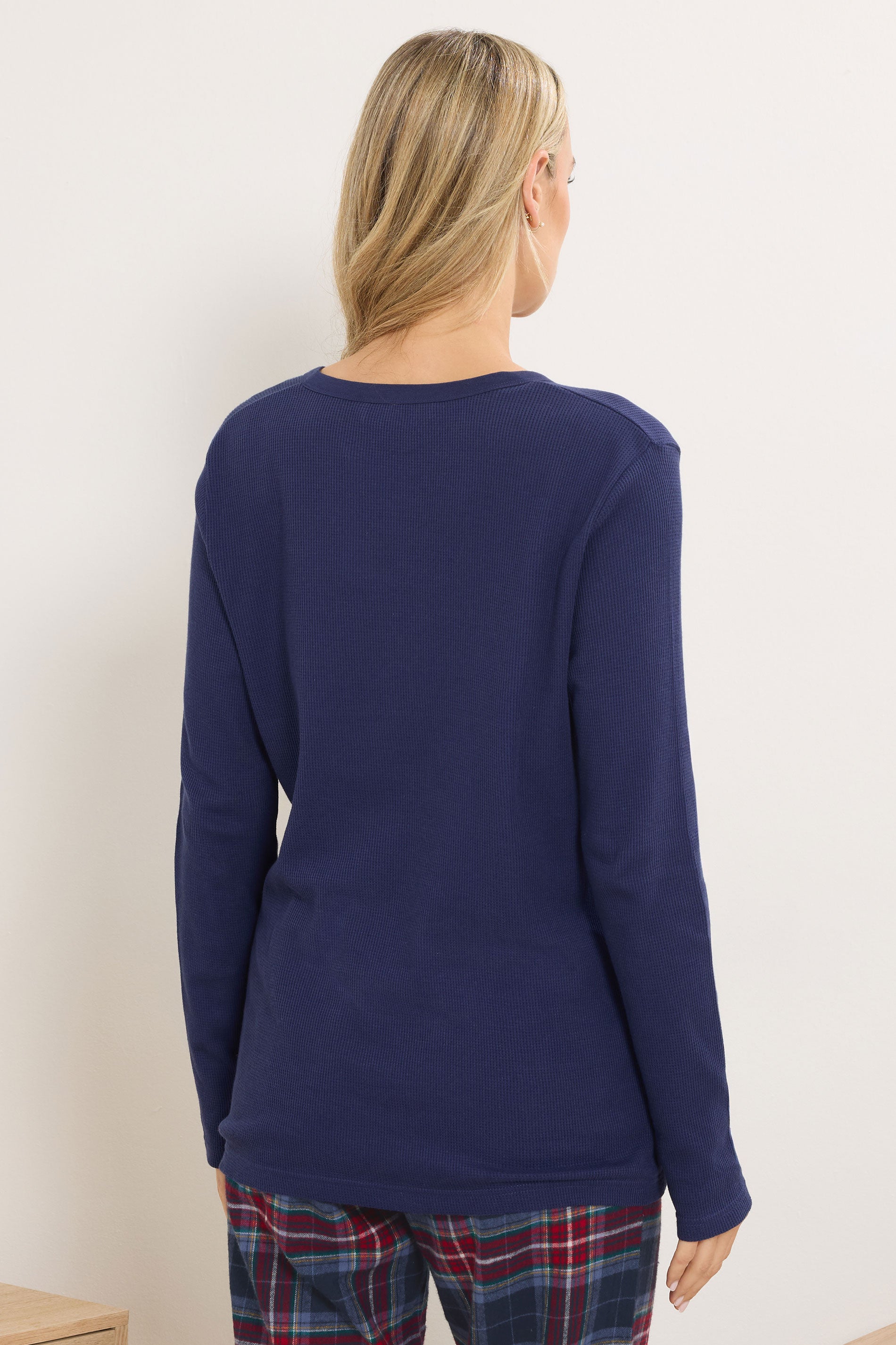  LTS Tall Blue Cotton Waffle Pyjama Top