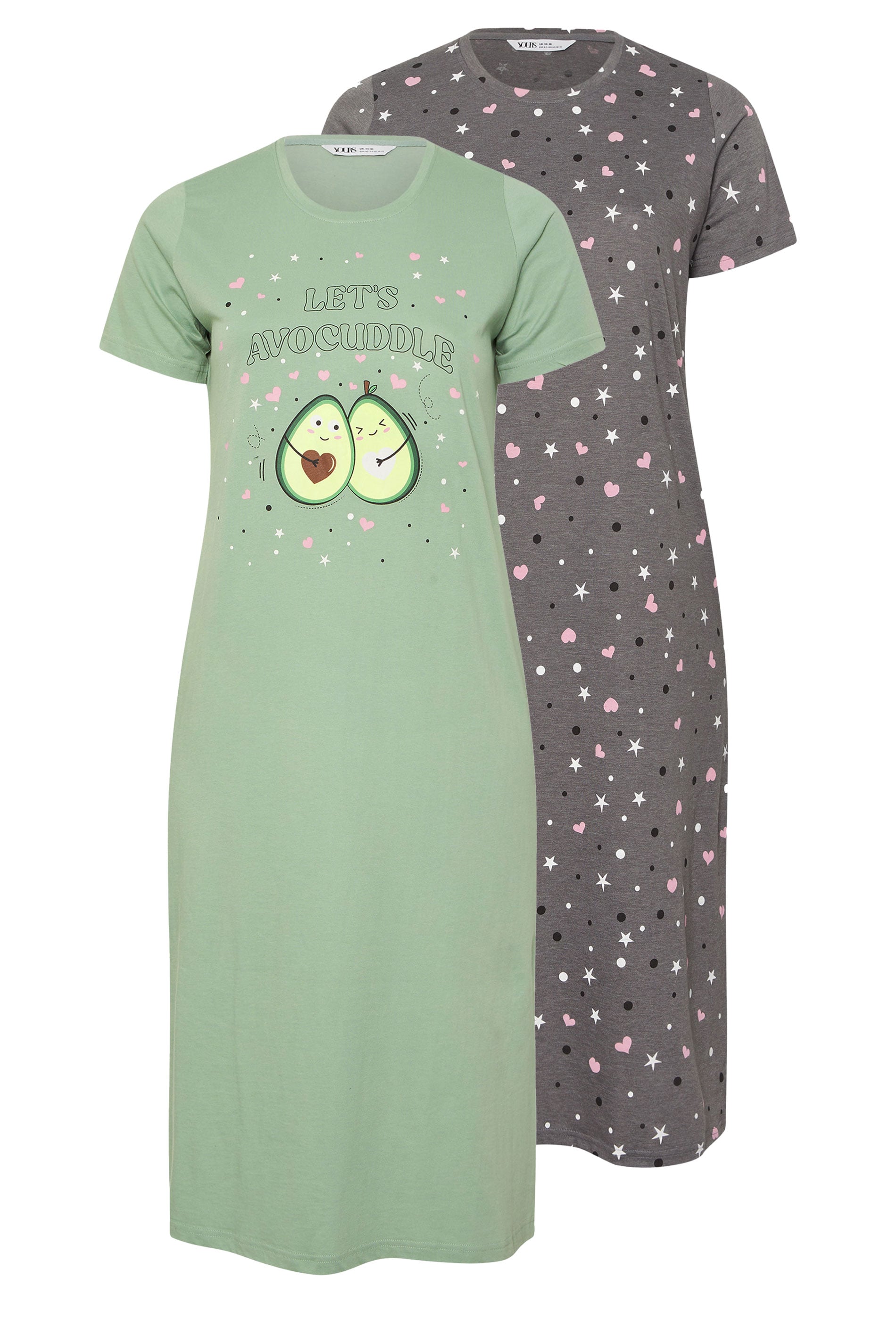  YOURS - Lot De 2 Chemises De Nuit Verte & Grise 'Let's Avocuddle'