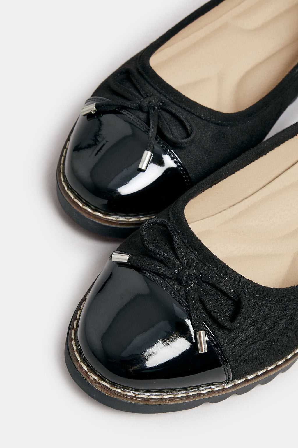  Ballerines Noires Effet Daim Noeuds Pieds Extra Larges EEE