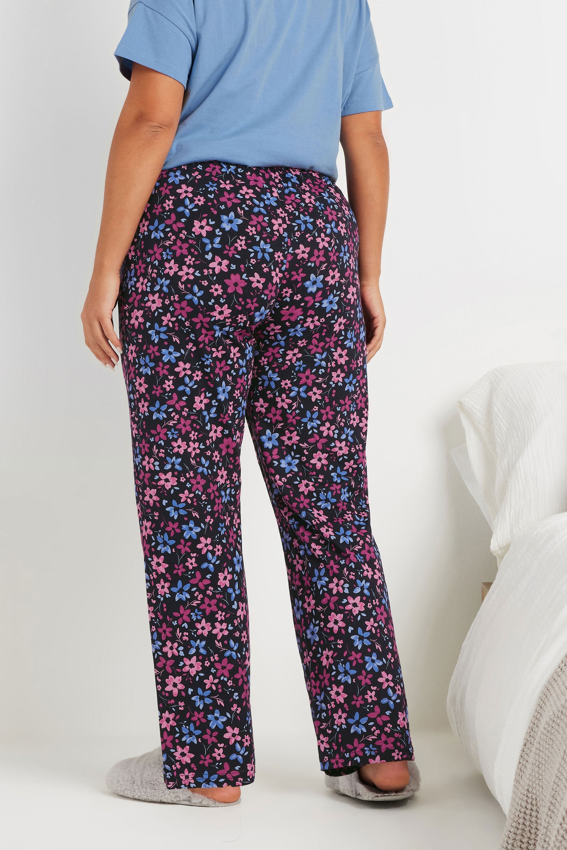  YOURS - Bas De Pyjama Bleu Marine Floral Coupe Wide Leg