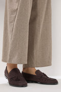  LTS Chocolate Brown Faux Suede Tassel Flat Loafers