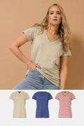  LTS Tall 3 PACK Blue & Coral Orange Stripe V-Neck T-Shirts