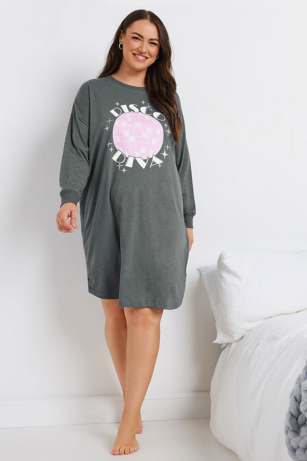  YOURS - Chemise De Nuit Grise 'Disco Diva' En Jersey