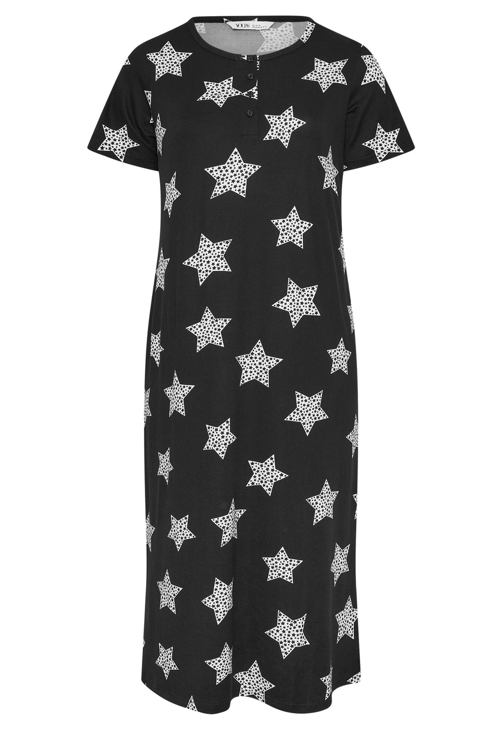  YOURS Curve Chemise De Nuit à Patte De Boutonnage Douce Au Toucher Black Star