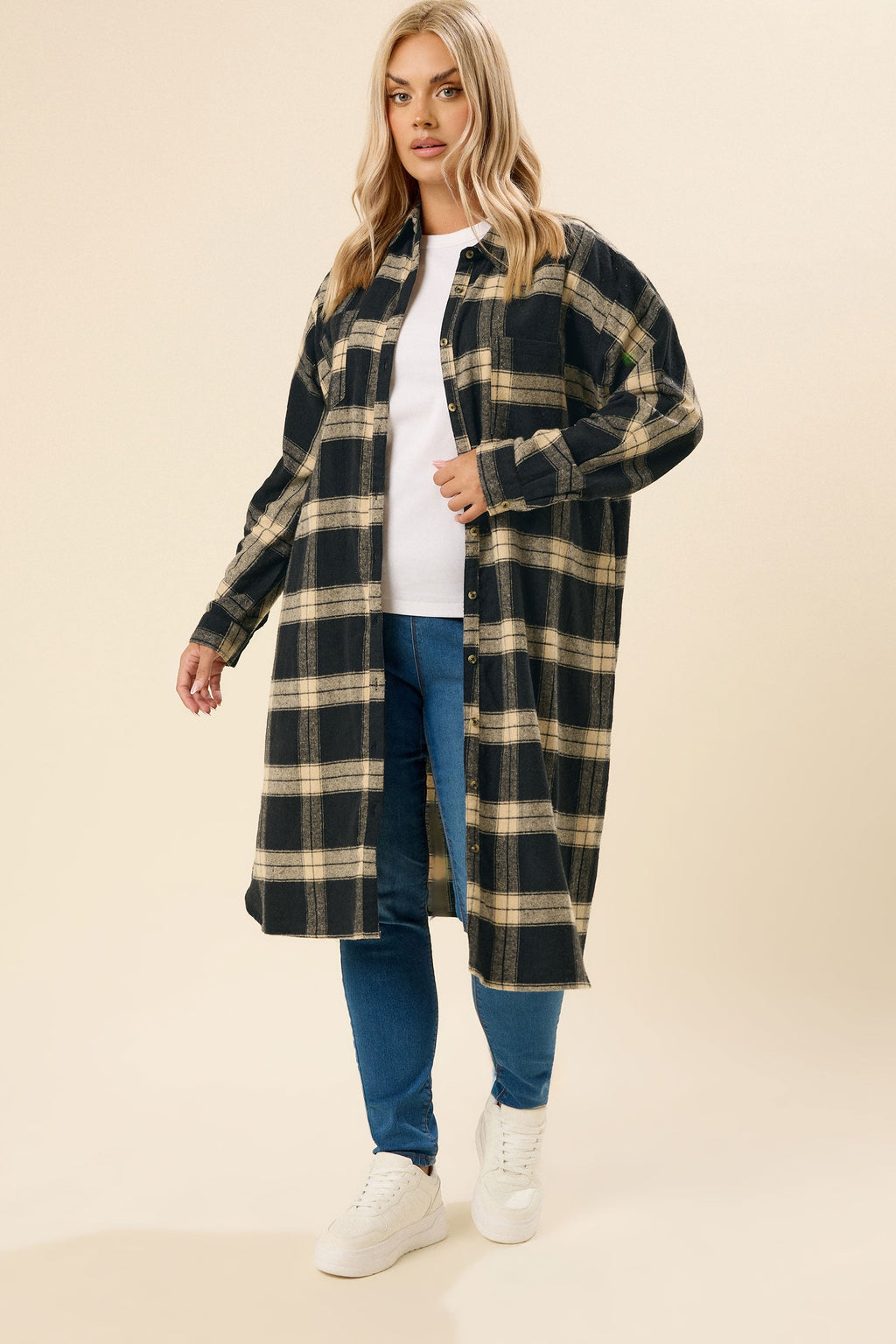  YOURS - Chemise Longue à Carreaux Noire Et Marron