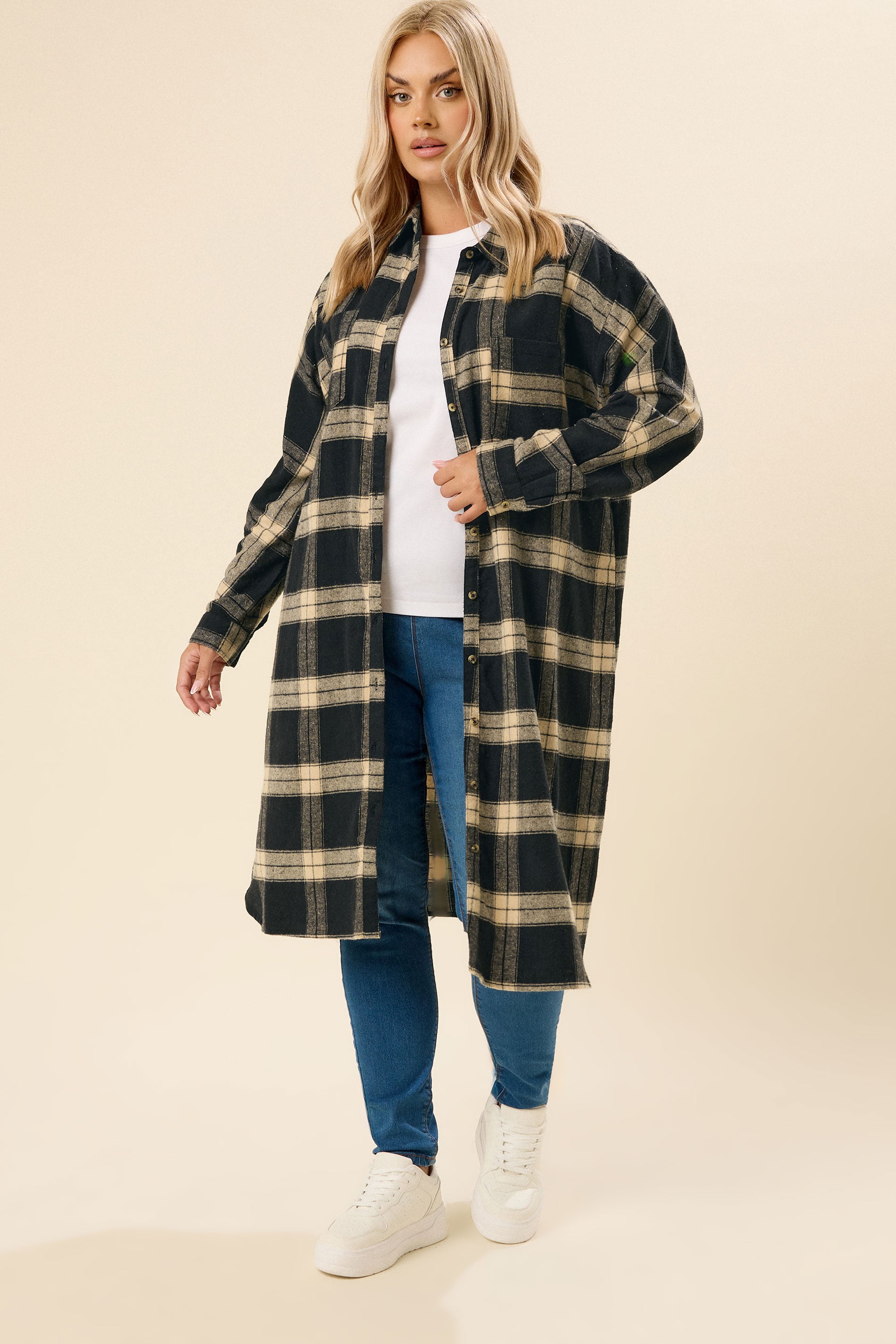  YOURS - Chemise Longue à Carreaux Noire Et Marron