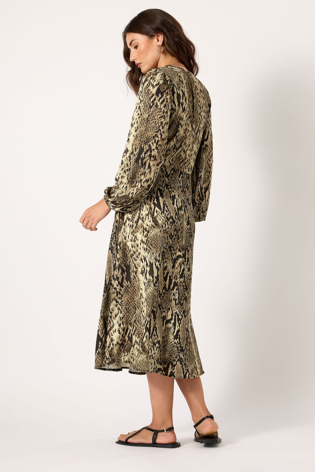  LTS Tall Beige Brown Snake Print Wrap Midi Dress