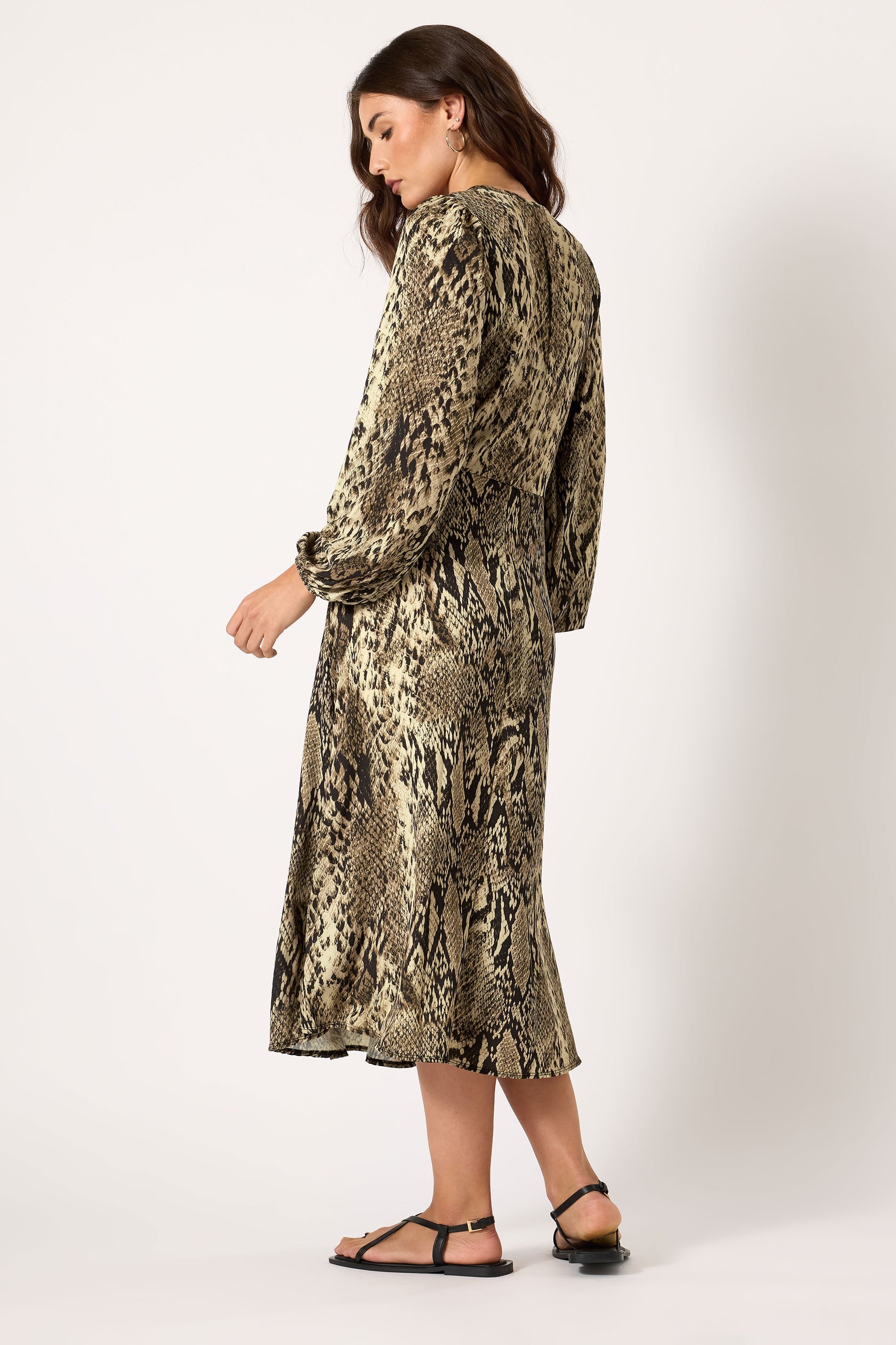  LTS Tall Beige Brown Snake Print Wrap Midi Dress