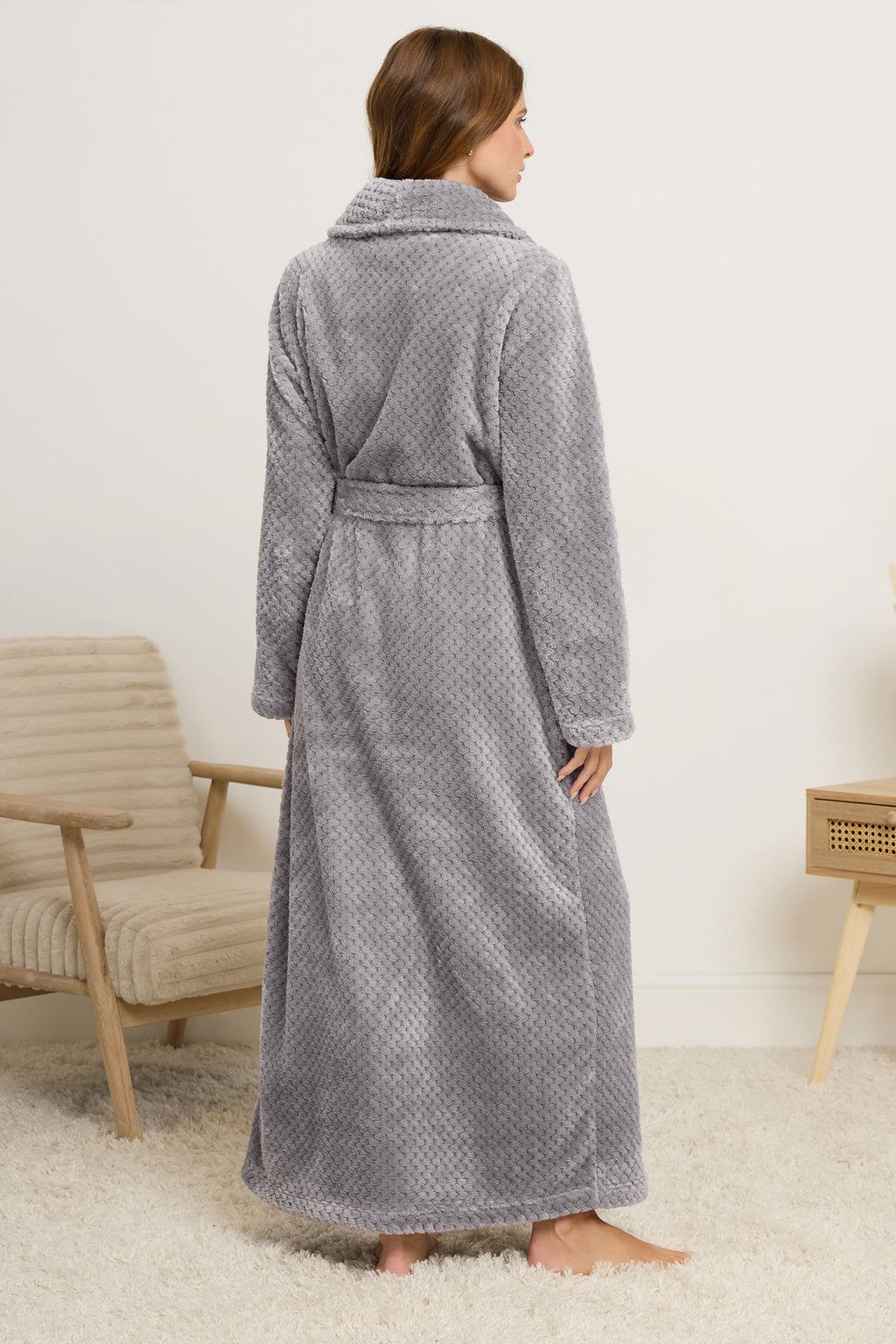  M&Co Grey Textured Shawl Dressing Gown