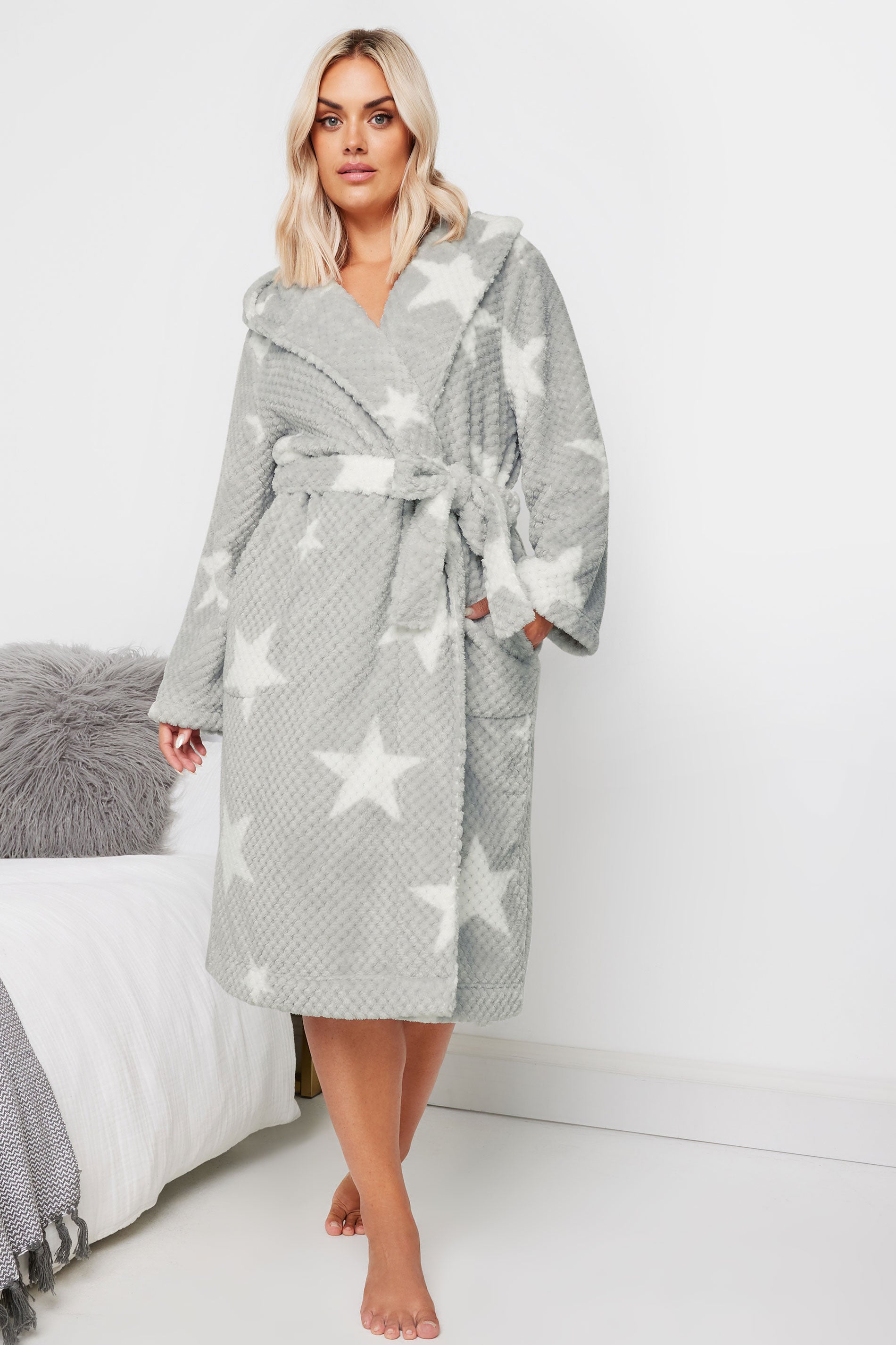  YOURS - Robe De Chambre Grise Gauffré Design Étoiles