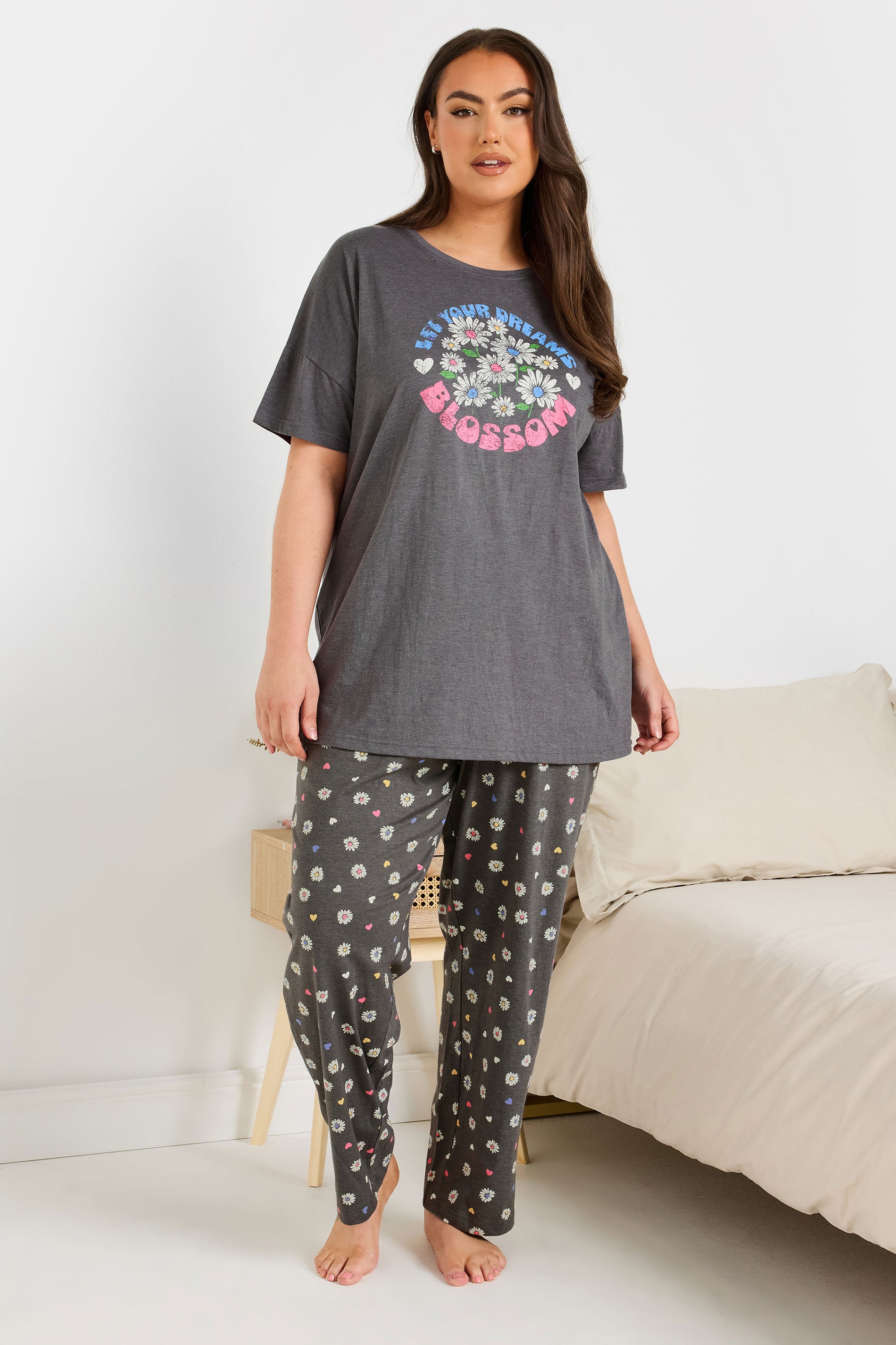  YOURS - Ensemble De Pyjama Gris 'Let Your Dreams Blossom'
