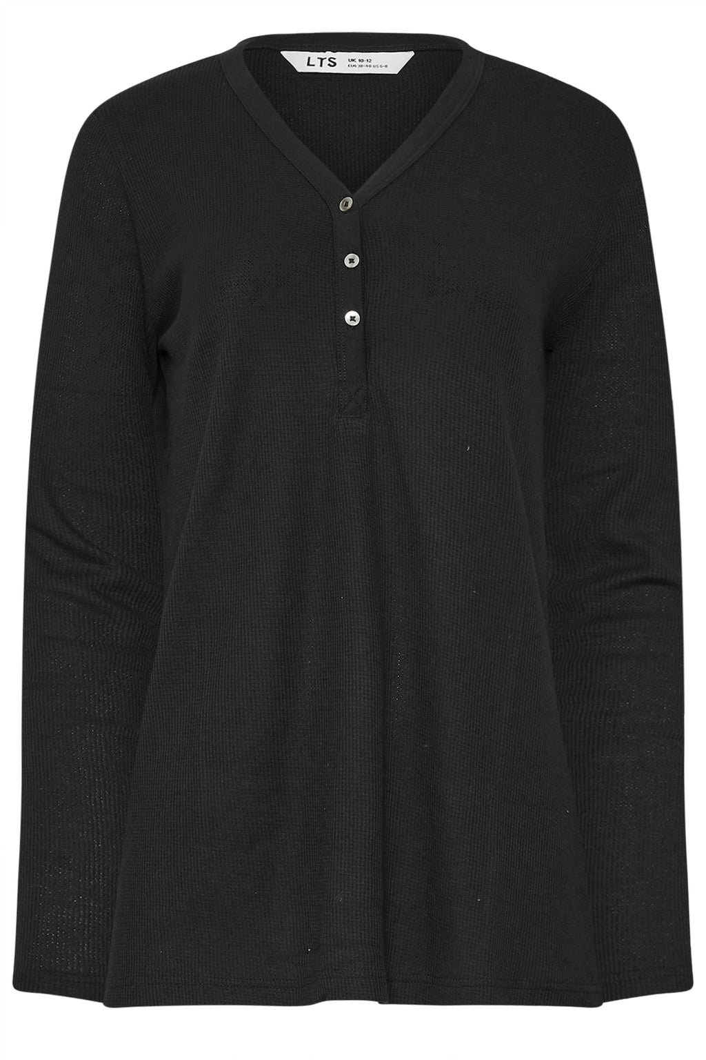  LTS Tall Black Cotton Waffle Pyjama Top
