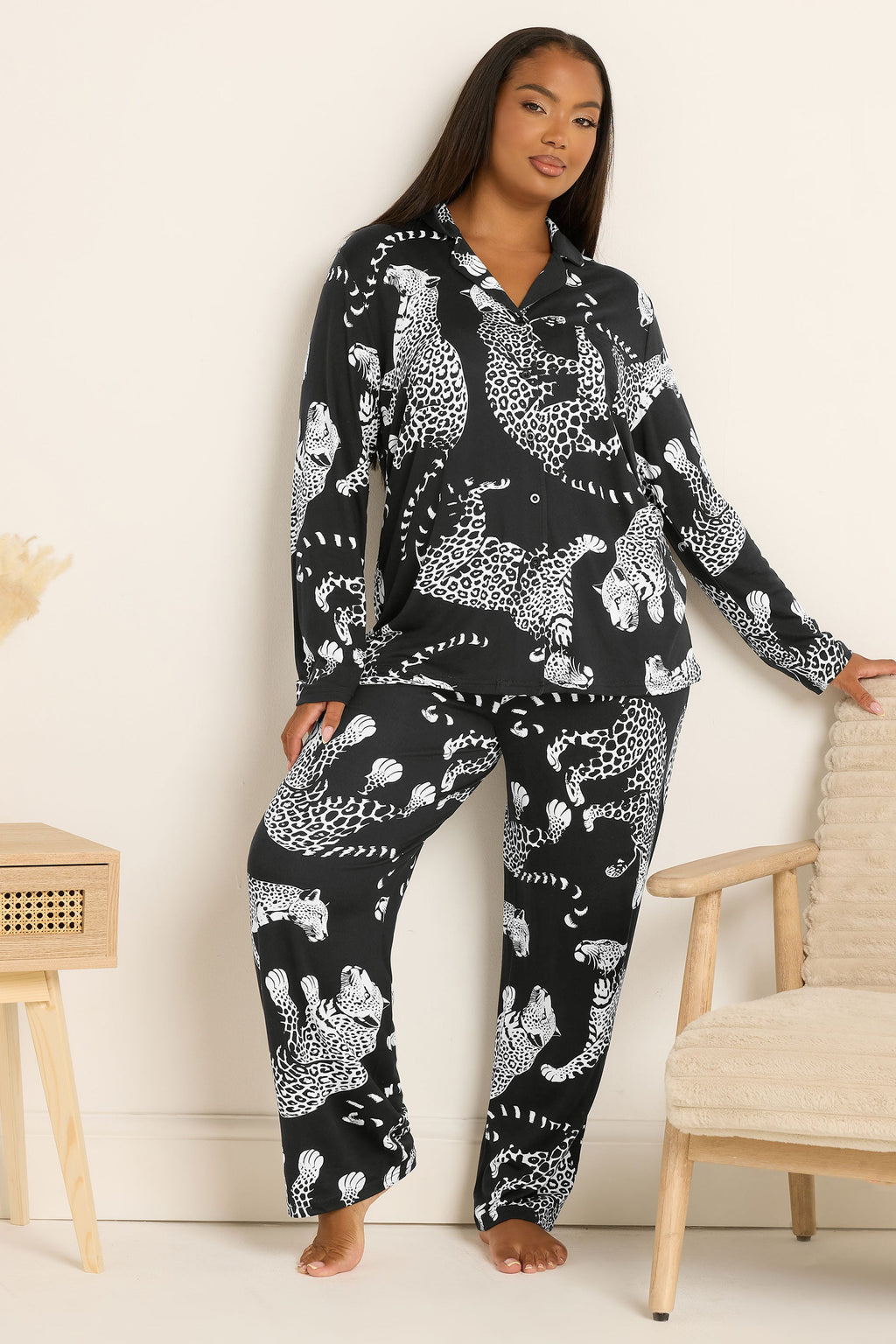  YOURS Curve Ensemble De Pyjama Doux Au Toucher Motif Léopard Noir
