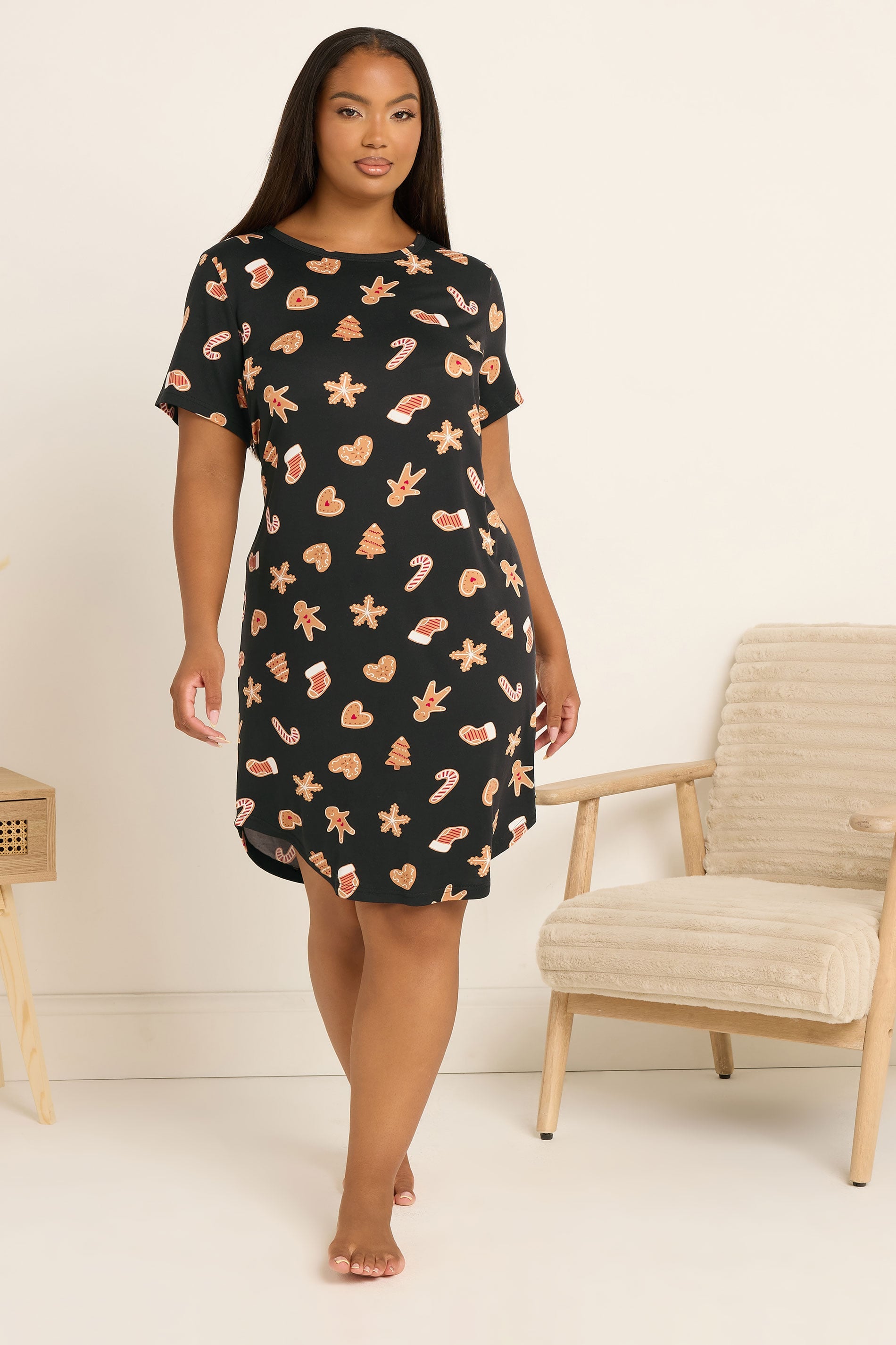  YOURS Curve Chemise De Nuit Douce Au Toucher En Pain D'épices Noir