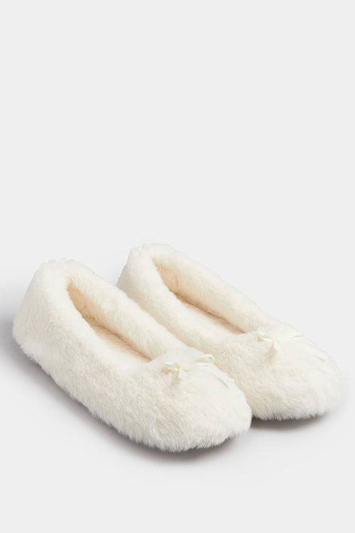  Chaussons De Ballet En Peluche Crème Avec Nœud Sur Le Devant
