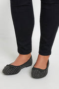  Ballerines Noires Paillettées à Strass Pieds Larges EEE