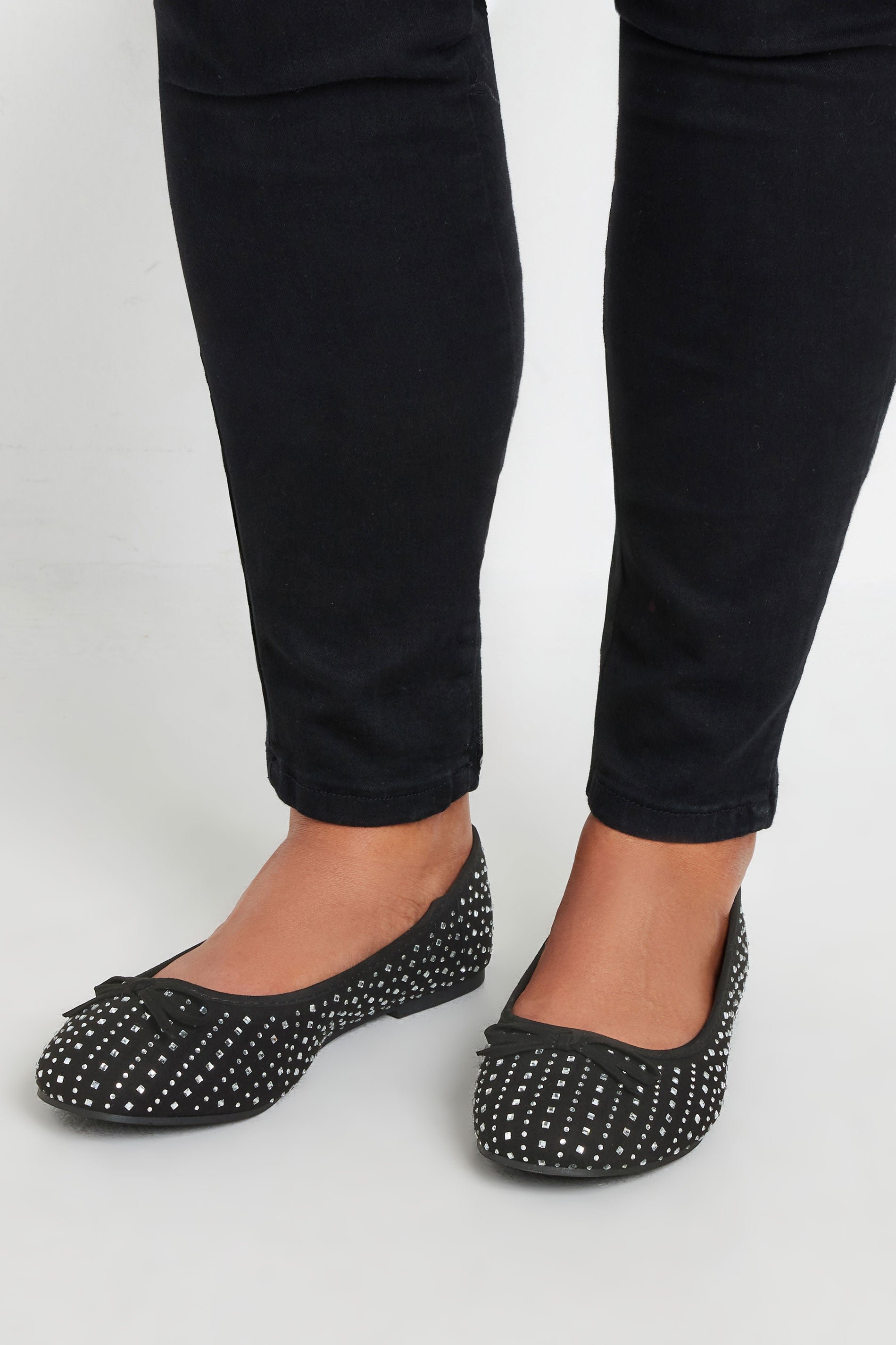  Ballerines Noires Paillettées à Strass Pieds Larges EEE