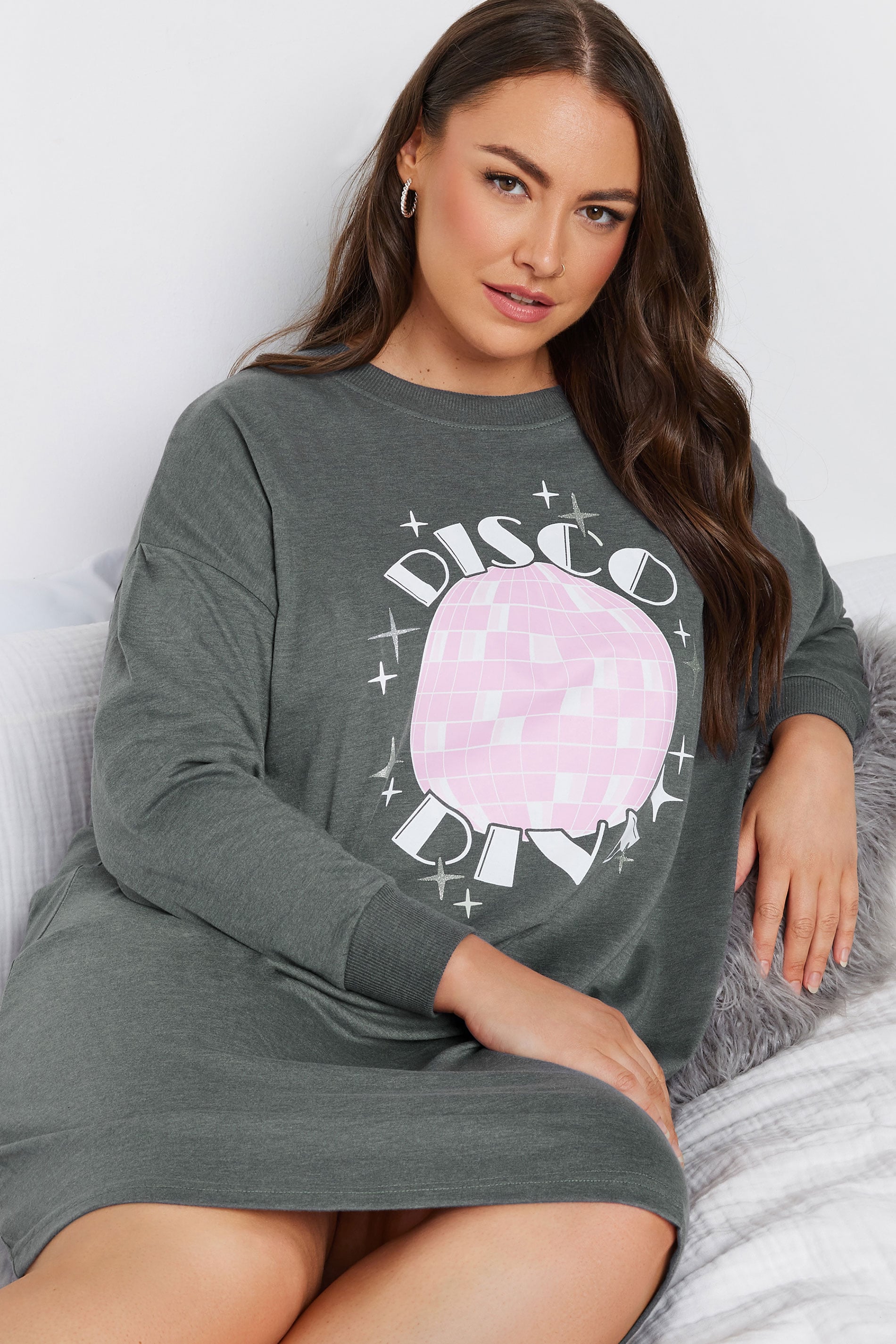  YOURS - Chemise De Nuit Grise 'Disco Diva' En Jersey