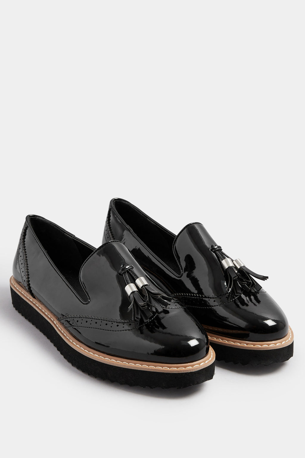  LTS Black Patent Tassel Slip-On Loafers In Standard Fit