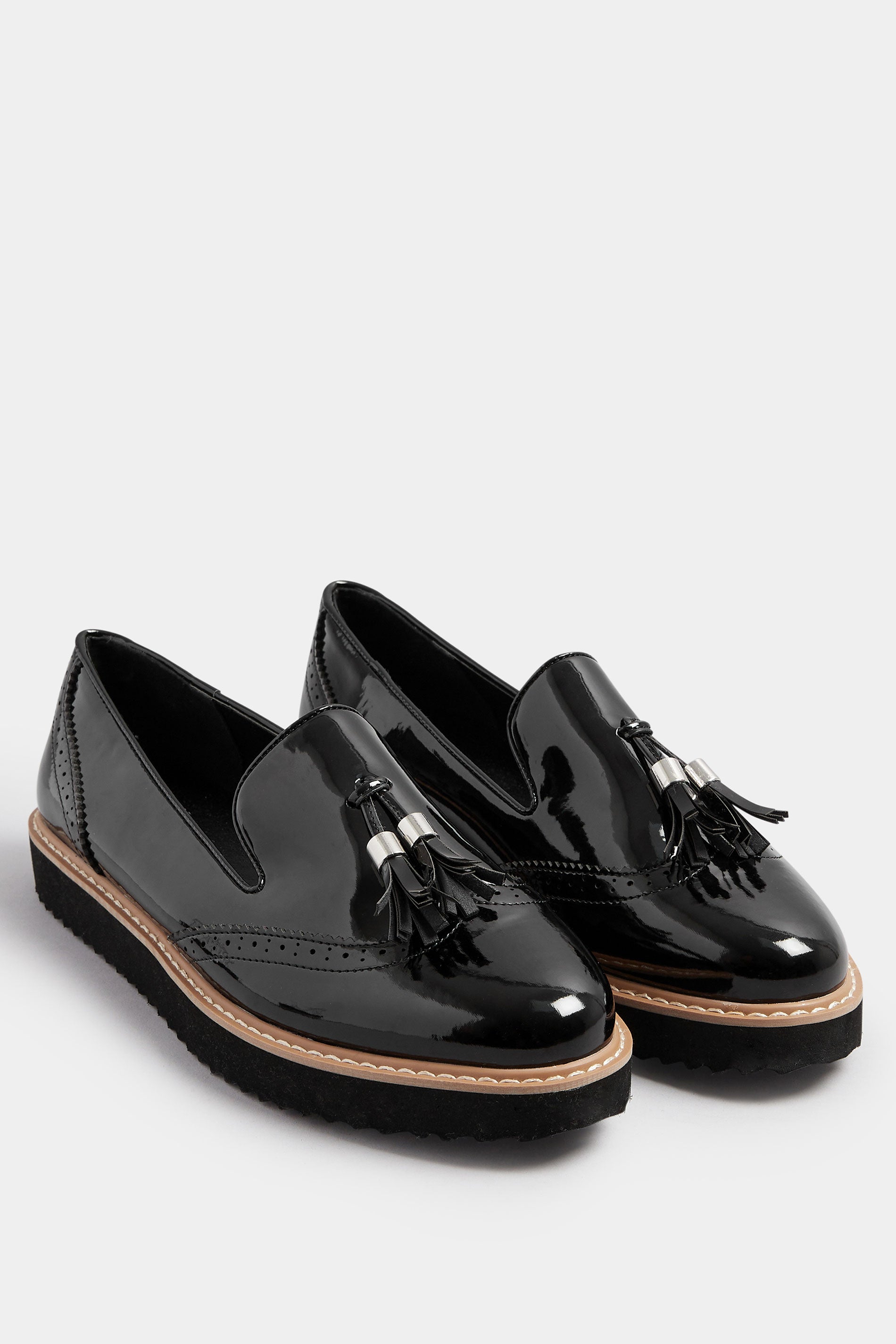  LTS Black Patent Tassel Slip-On Loafers In Standard Fit