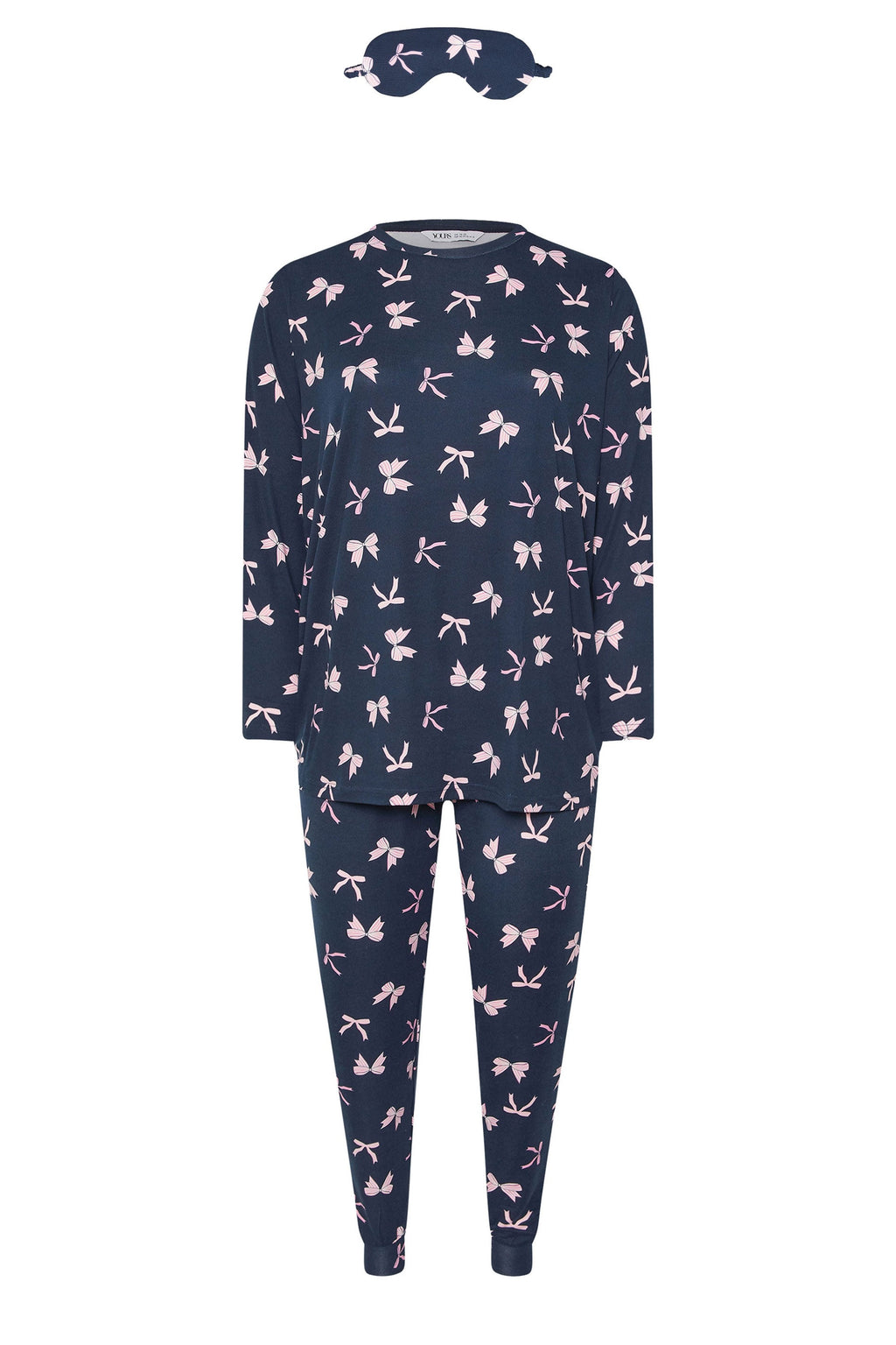  YOURS Curve Ensemble Pyjama Et Masque Pour Les Yeux Doux Au Toucher Avec Nœud Bleu Marine