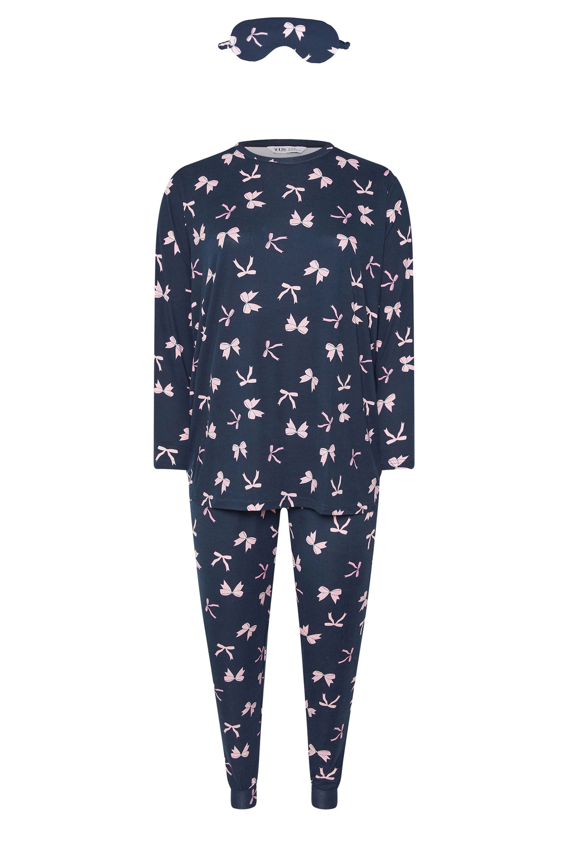  YOURS Curve Ensemble Pyjama Et Masque Pour Les Yeux Doux Au Toucher Avec Nœud Bleu Marine