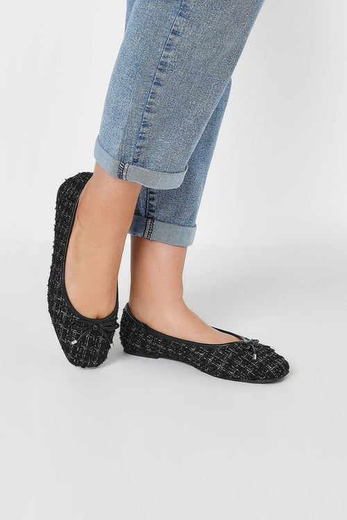  Ballerines Noires Texturées Pieds Extra Larges EEE