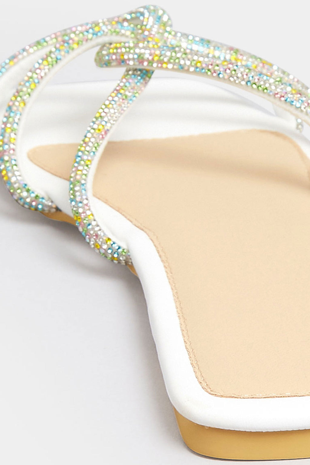  PixieGirl Petite White Diamante Strap Mule Sandals In Standard Fit