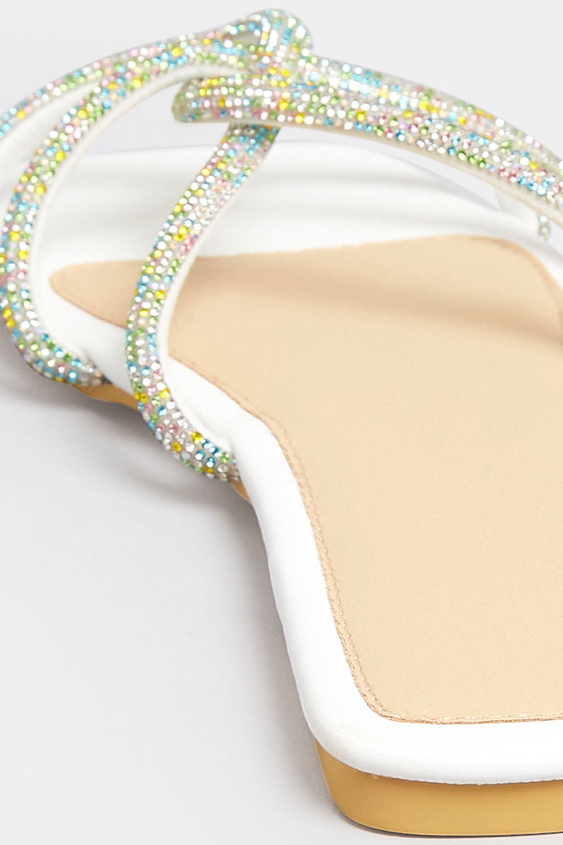  PixieGirl Petite White Diamante Strap Mule Sandals In Standard Fit