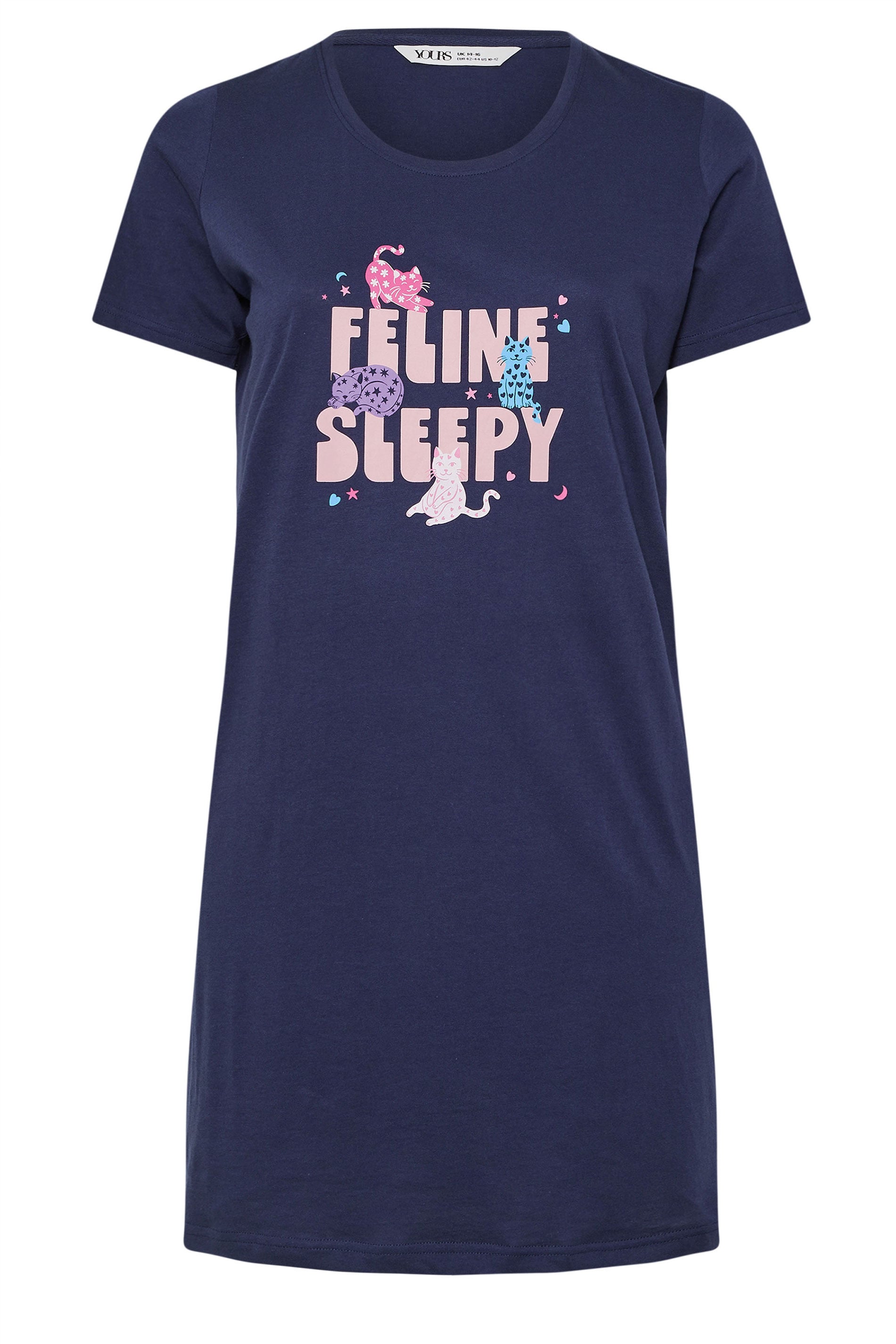  YOURS Lot De 2 Chemises De Nuit Curve à Imprimé Chat Rose Et Bleu