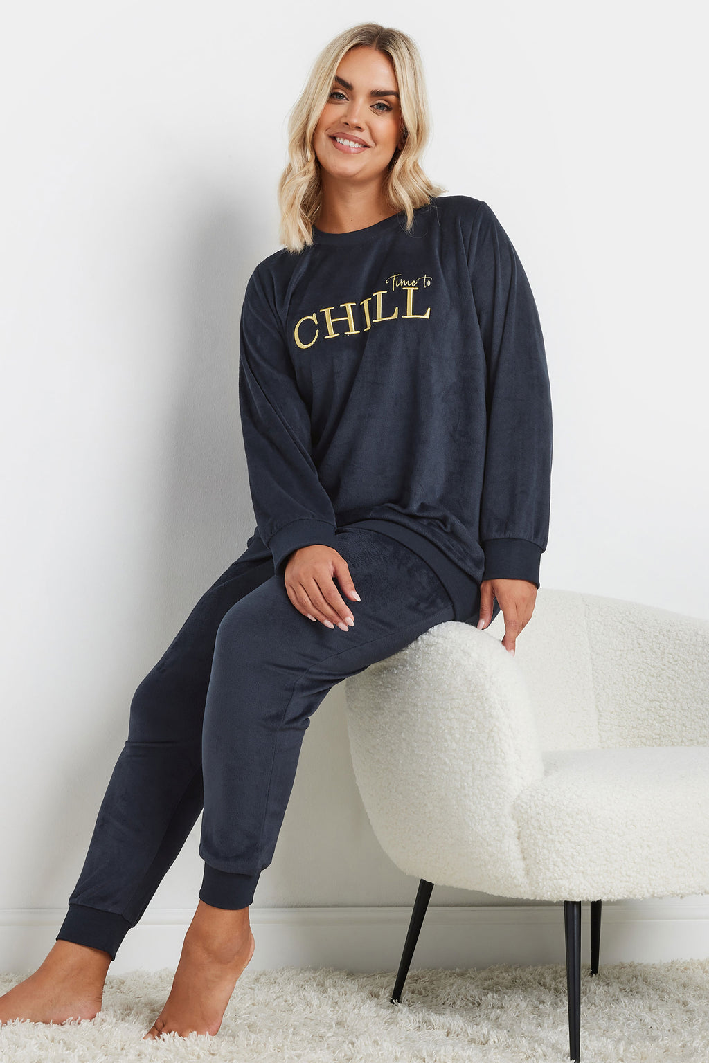  YOURS - Ensemble Loungewear Polaire Bleu Marine 'Time To Chill'