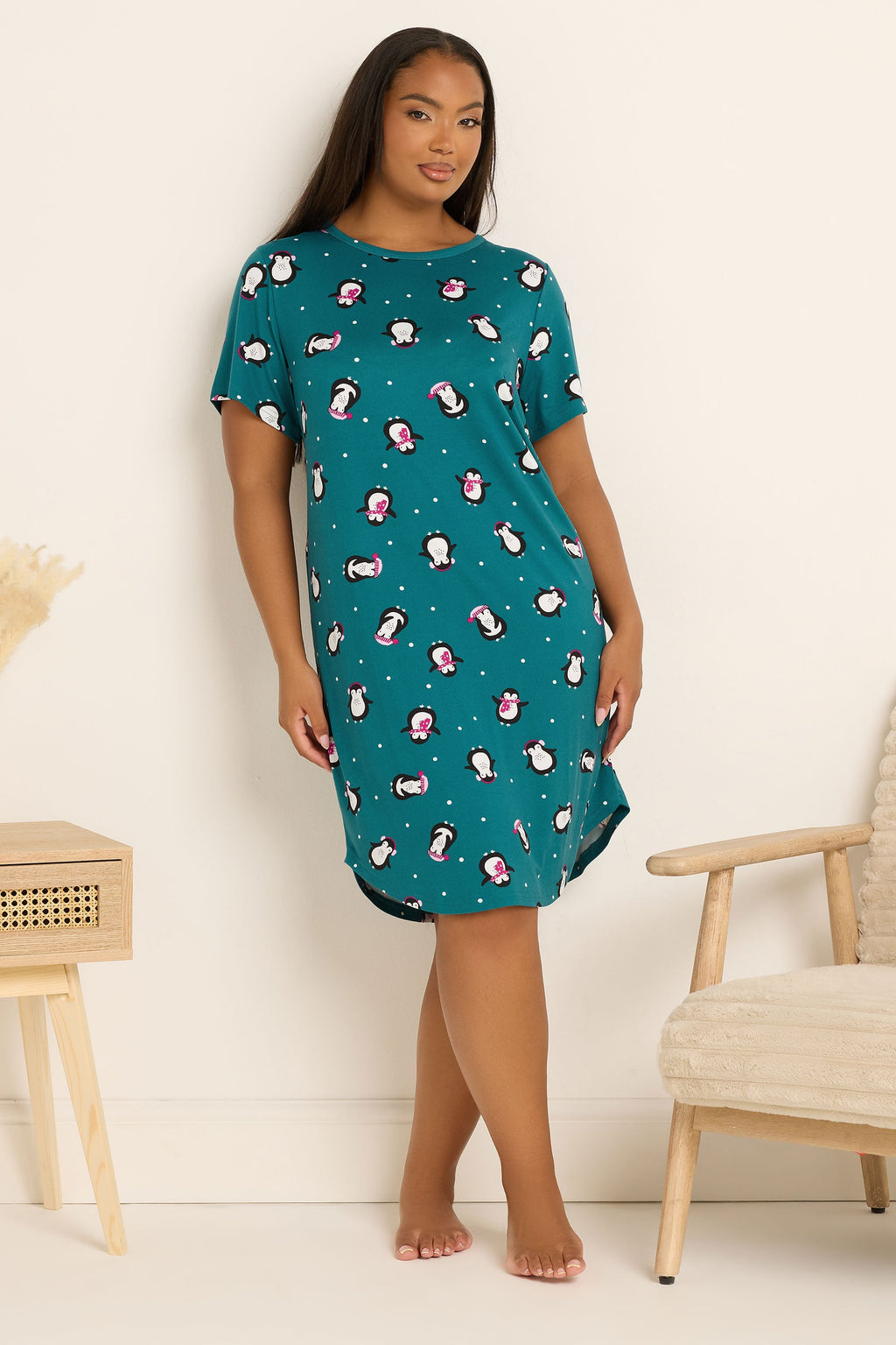  YOURS Curve Chemise De Nuit Douce Au Toucher Bleu Sarcelle Penguin
