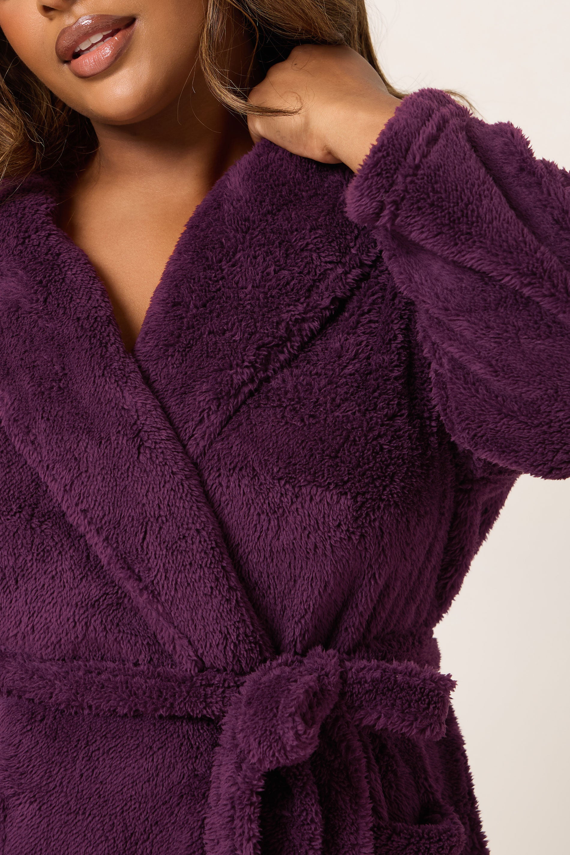  YOURS Curve Robe De Chambre Moelleuse à Col Châle Rouge Bordeaux