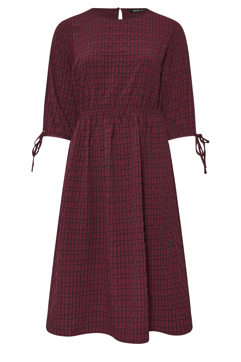  YOURS - Robe Mi-longue Texturée à Carreaux Bordeaux