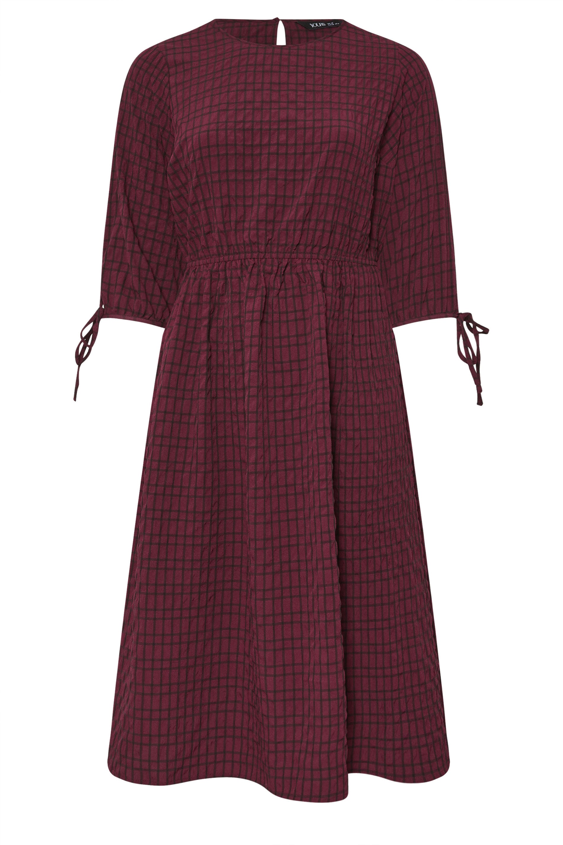  YOURS - Robe Mi-longue Texturée à Carreaux Bordeaux